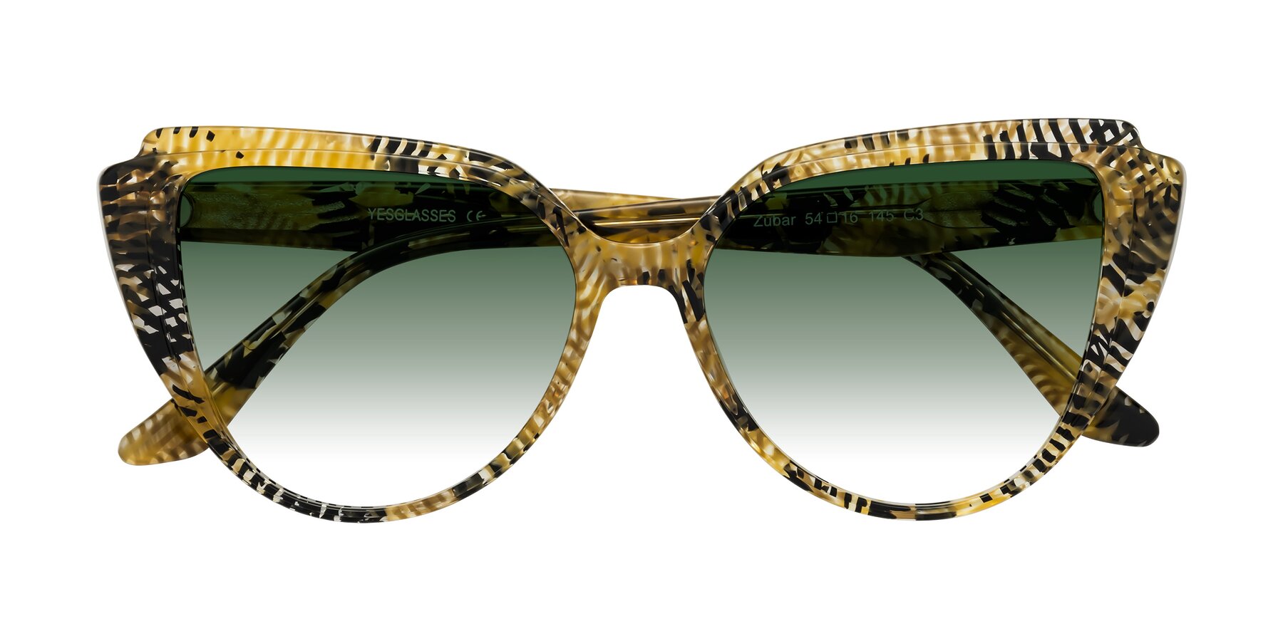 Folded Front of Zubar in Yellow Snake Print with Green Gradient Lenses