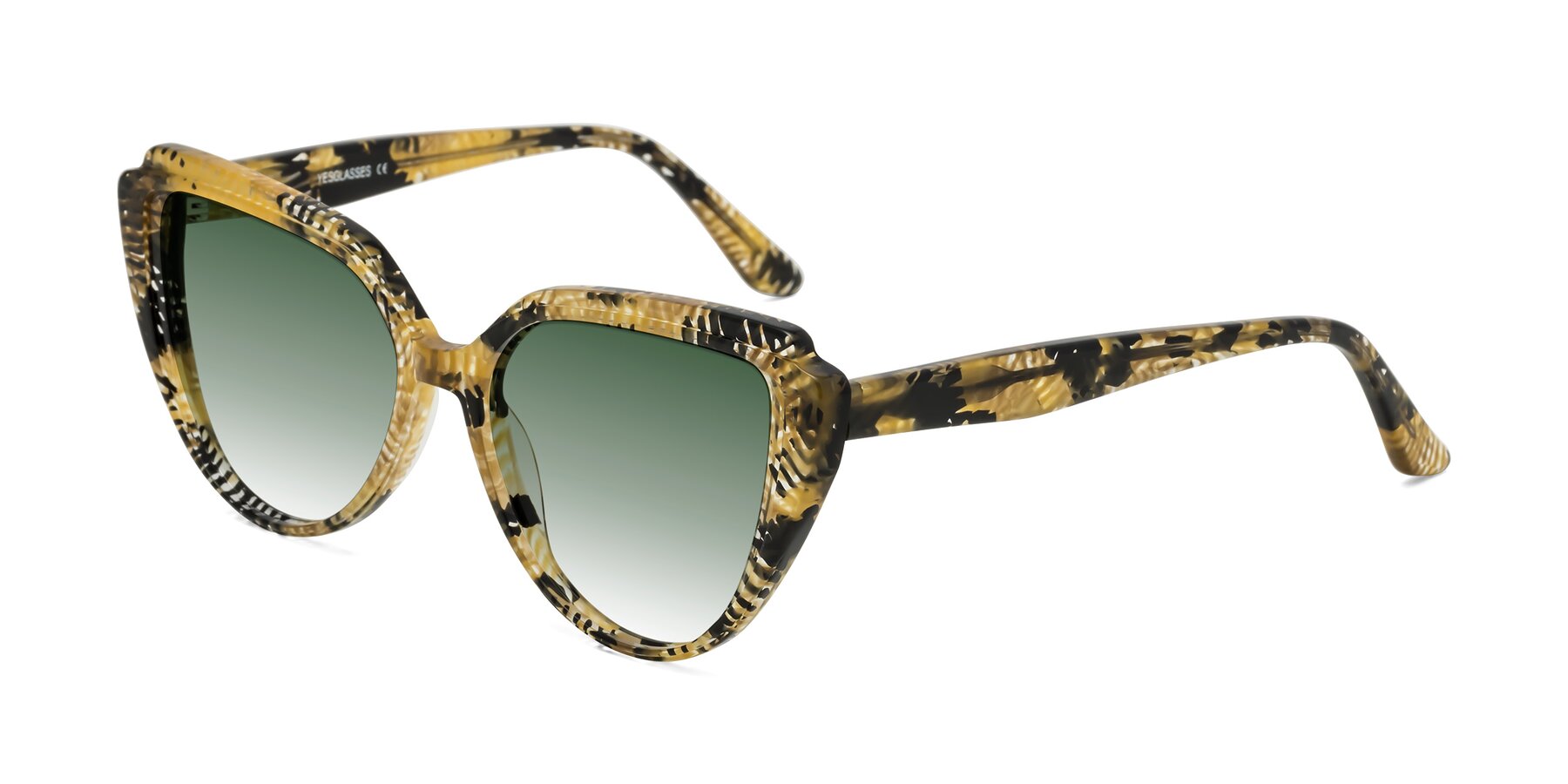 Angle of Zubar in Yellow Snake Print with Green Gradient Lenses