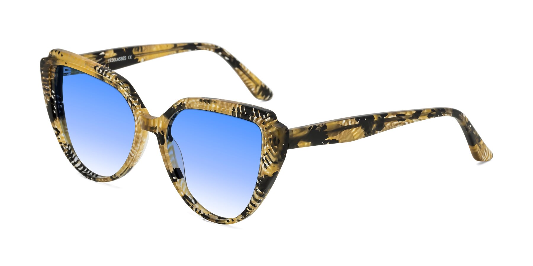 Angle of Zubar in Yellow Snake Print with Blue Gradient Lenses