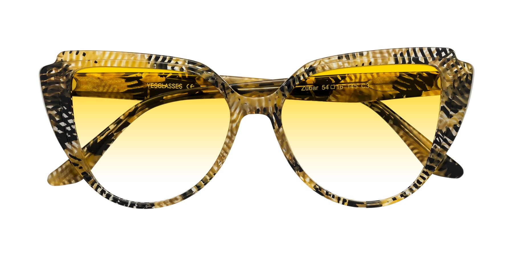 Folded Front of Zubar in Yellow Snake Print with Yellow Gradient Lenses