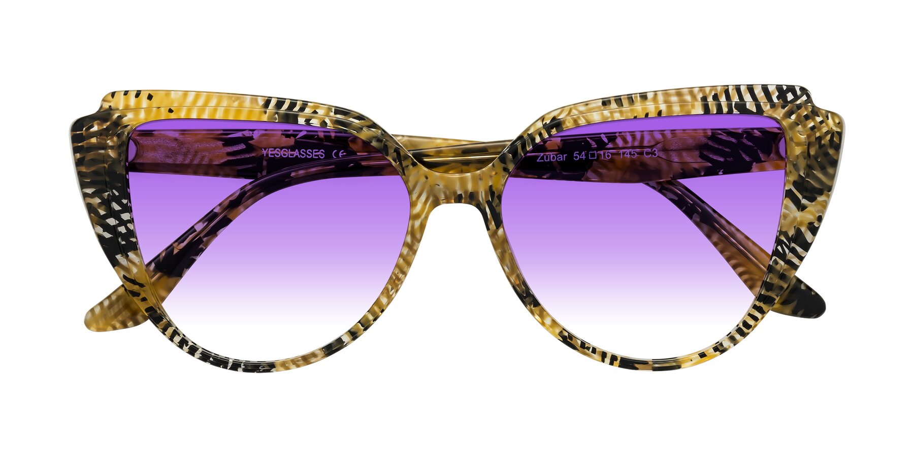 Folded Front of Zubar in Yellow Snake Print with Purple Gradient Lenses