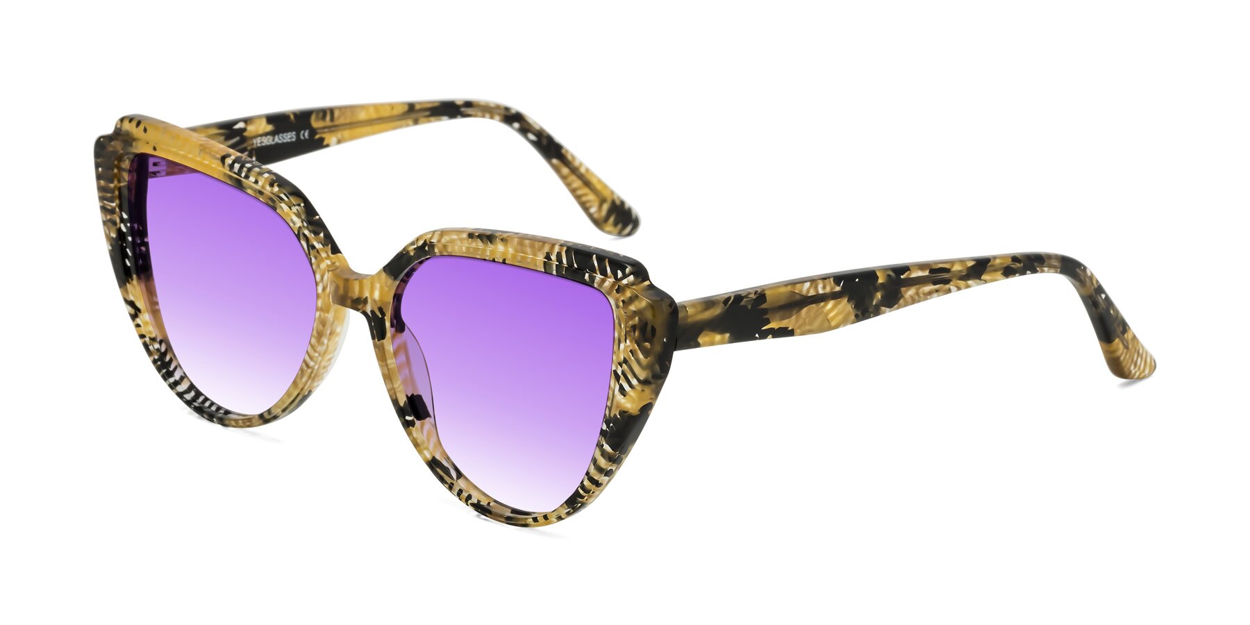 Angle of Zubar in Yellow Snake Print with Purple Gradient Lenses