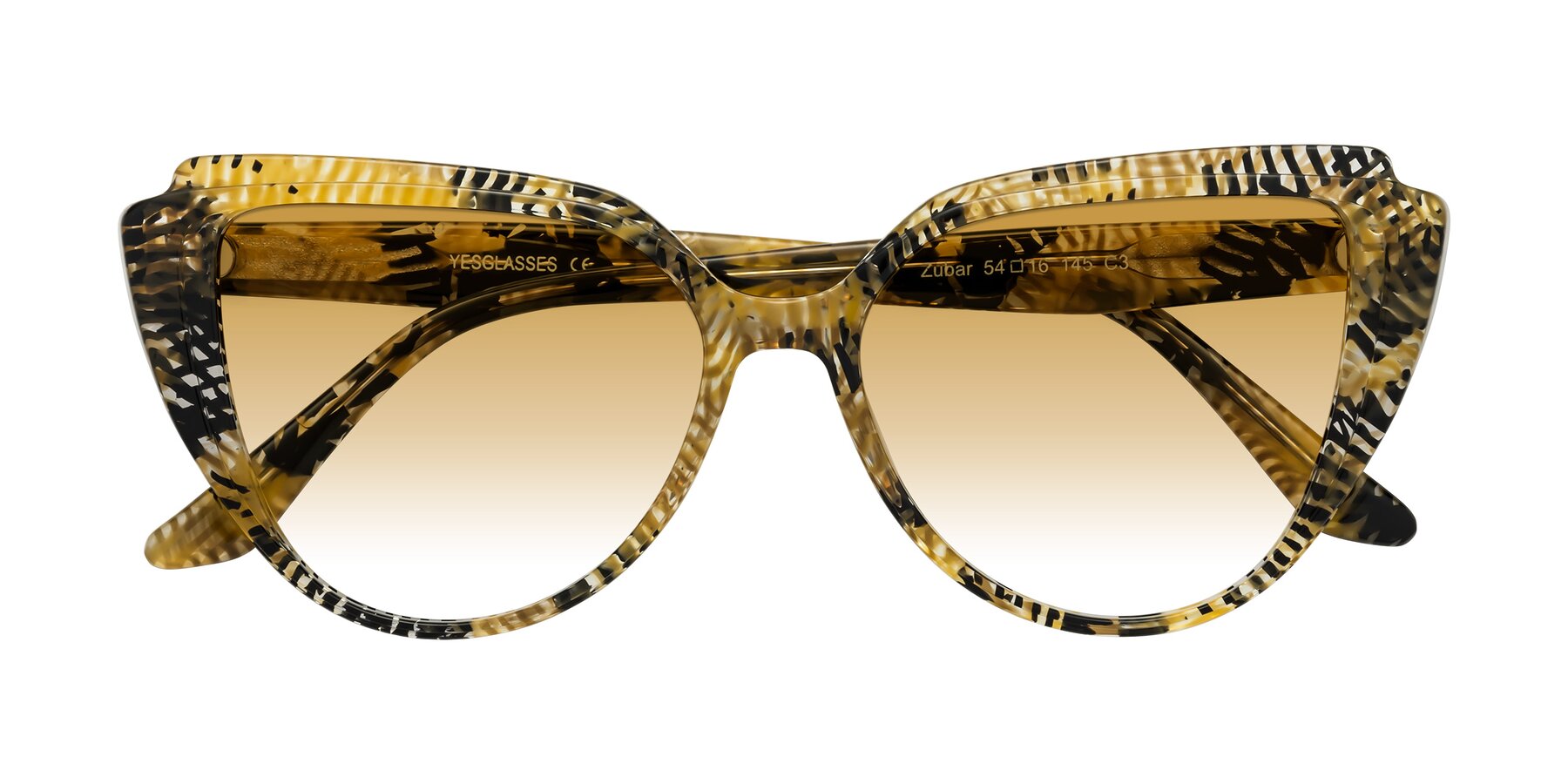 Folded Front of Zubar in Yellow Snake Print with Champagne Gradient Lenses