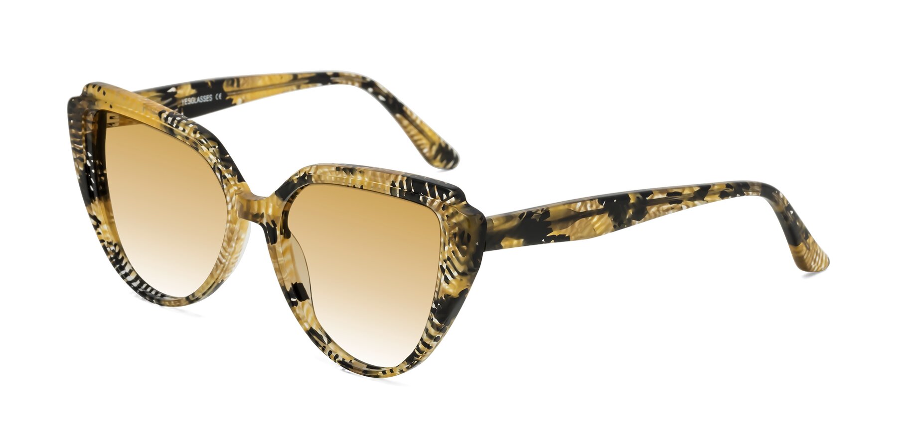 Angle of Zubar in Yellow Snake Print with Champagne Gradient Lenses