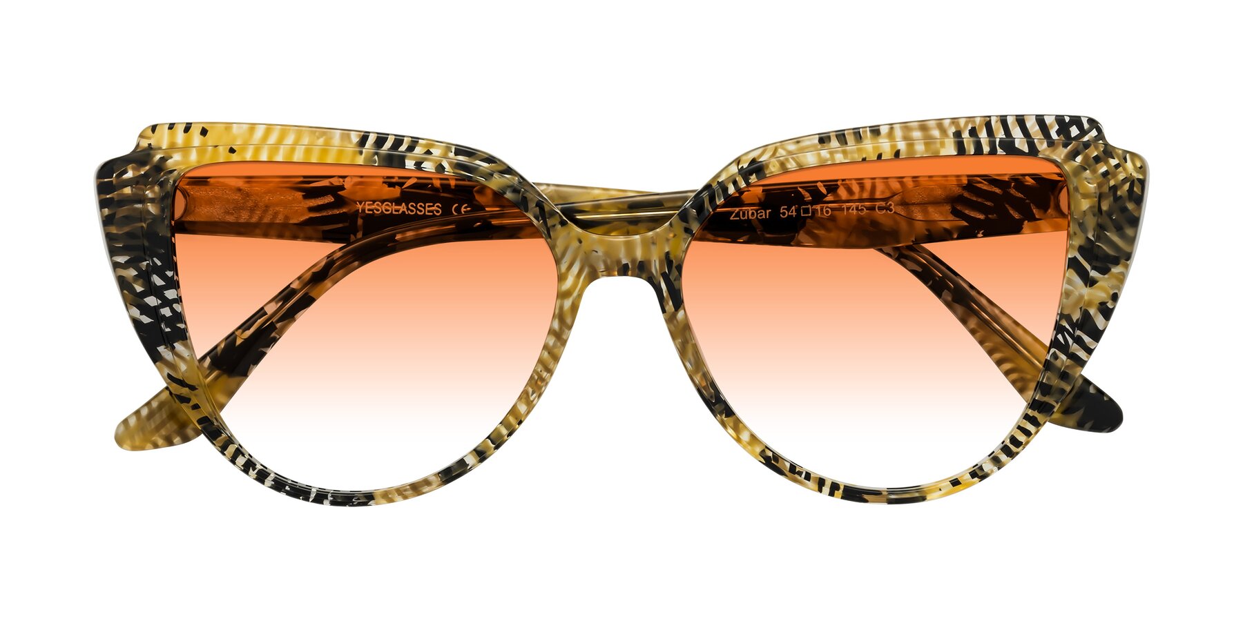 Folded Front of Zubar in Yellow Snake Print with Orange Gradient Lenses