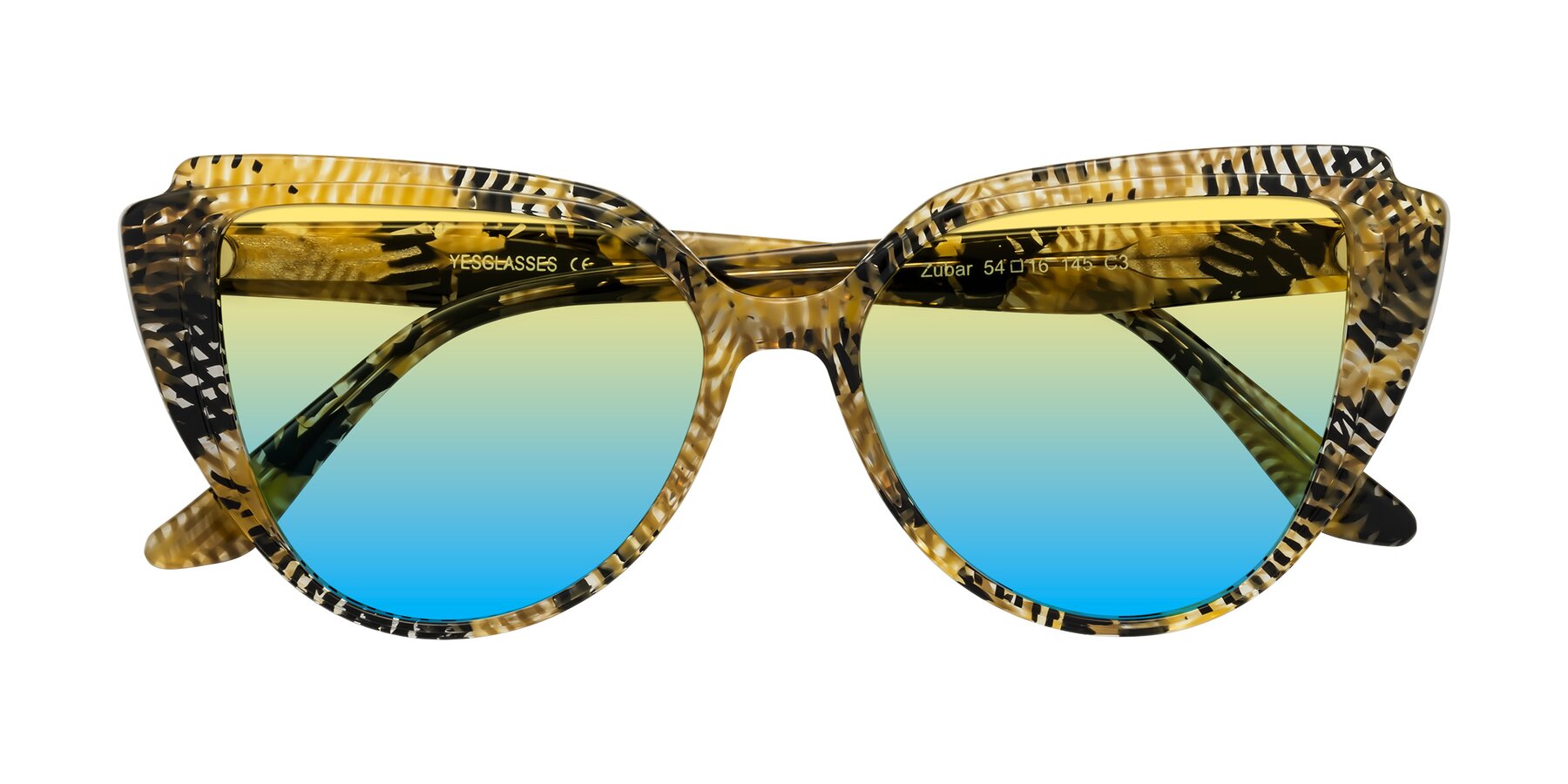 Folded Front of Zubar in Yellow Snake Print with Yellow / Blue Gradient Lenses