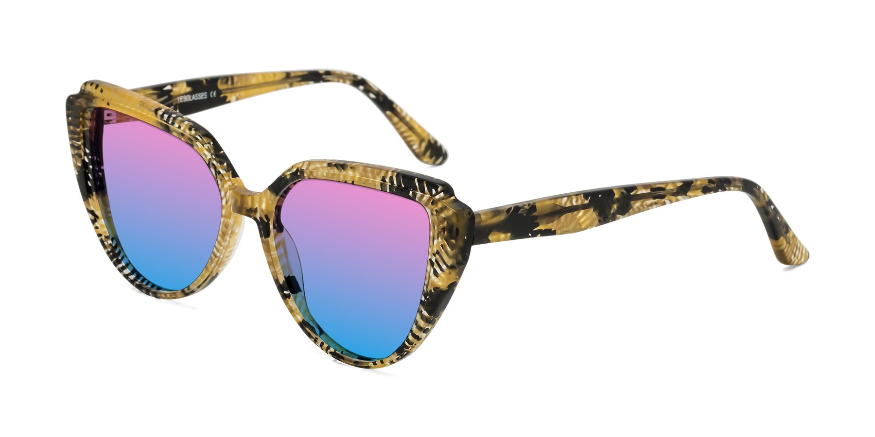 Angle of Zubar in Yellow Snake Print with Pink / Blue Gradient Lenses