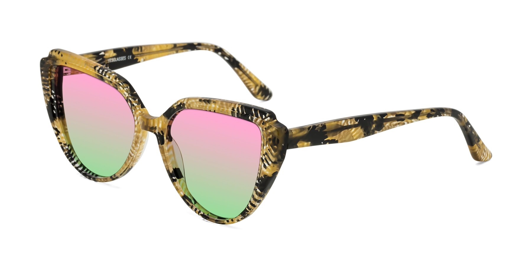 Angle of Zubar in Yellow Snake Print with Pink / Green Gradient Lenses