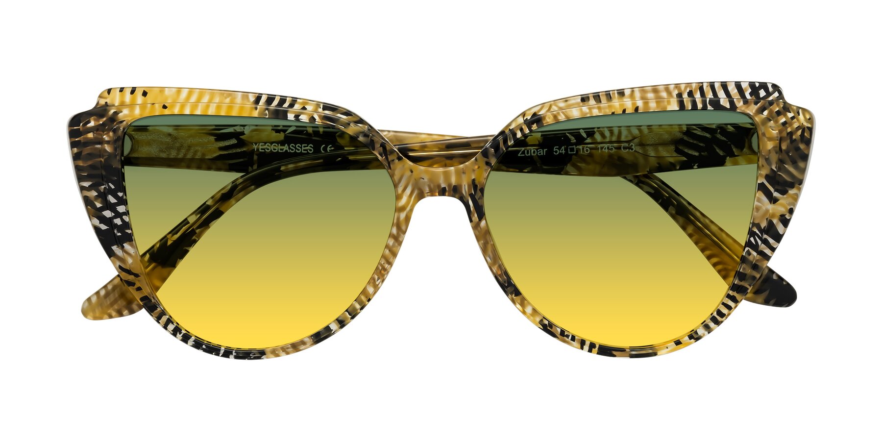 Folded Front of Zubar in Yellow Snake Print with Green / Yellow Gradient Lenses
