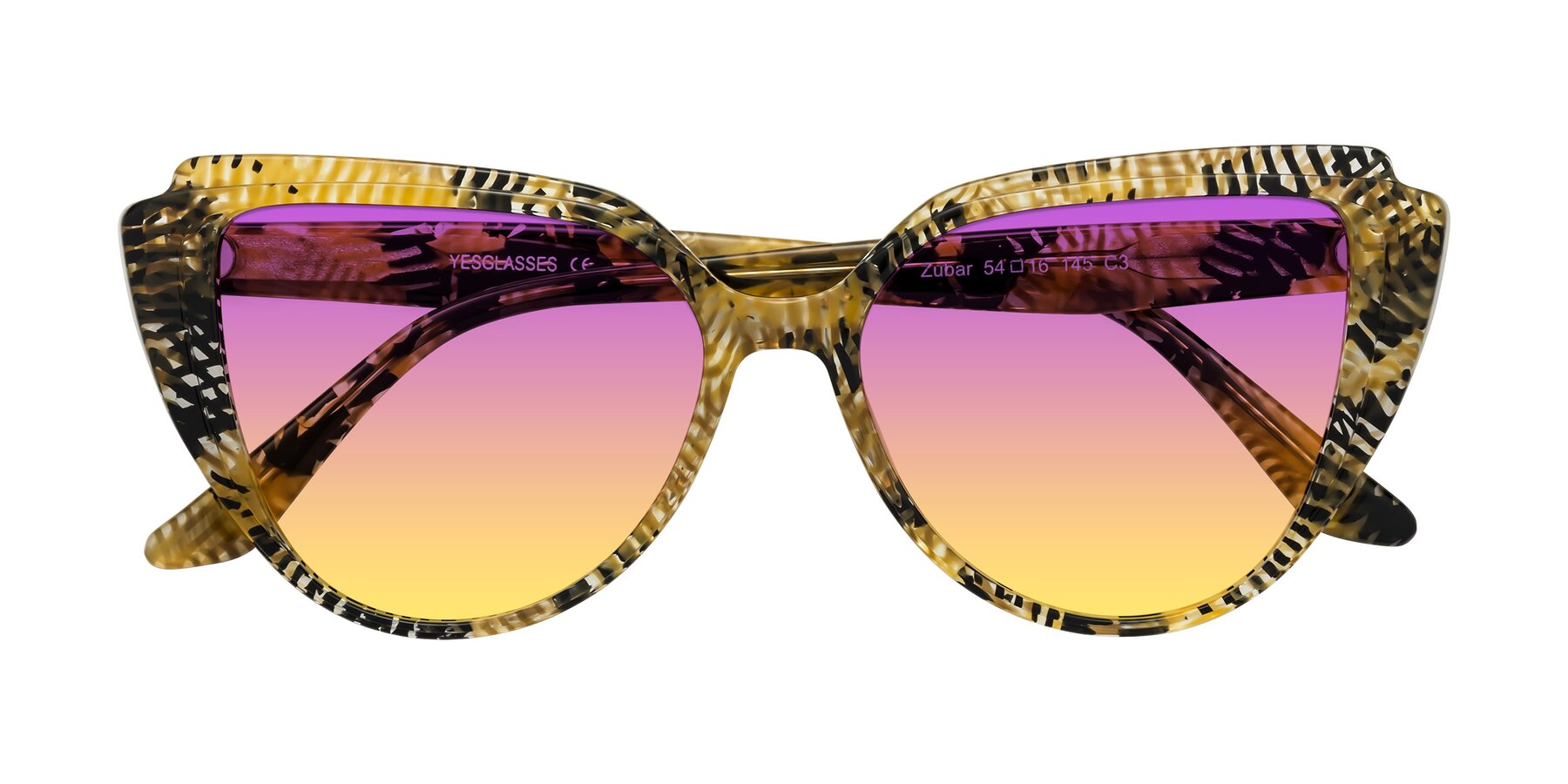 Folded Front of Zubar in Yellow Snake Print with Purple / Yellow Gradient Lenses