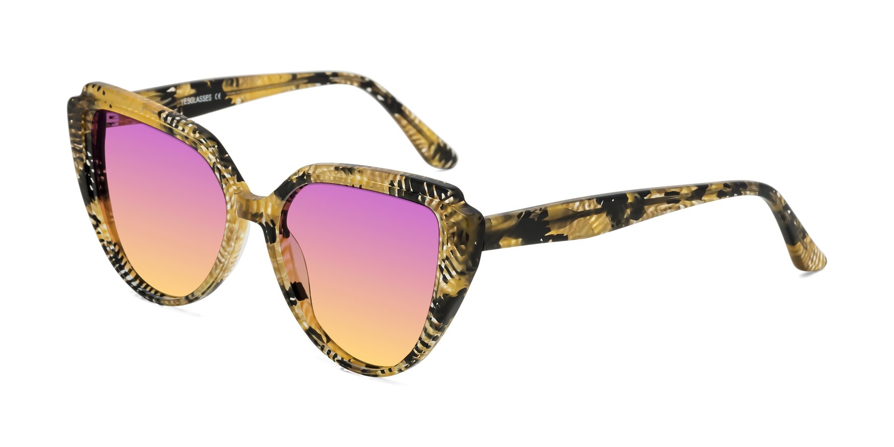 Angle of Zubar in Yellow Snake Print with Purple / Yellow Gradient Lenses