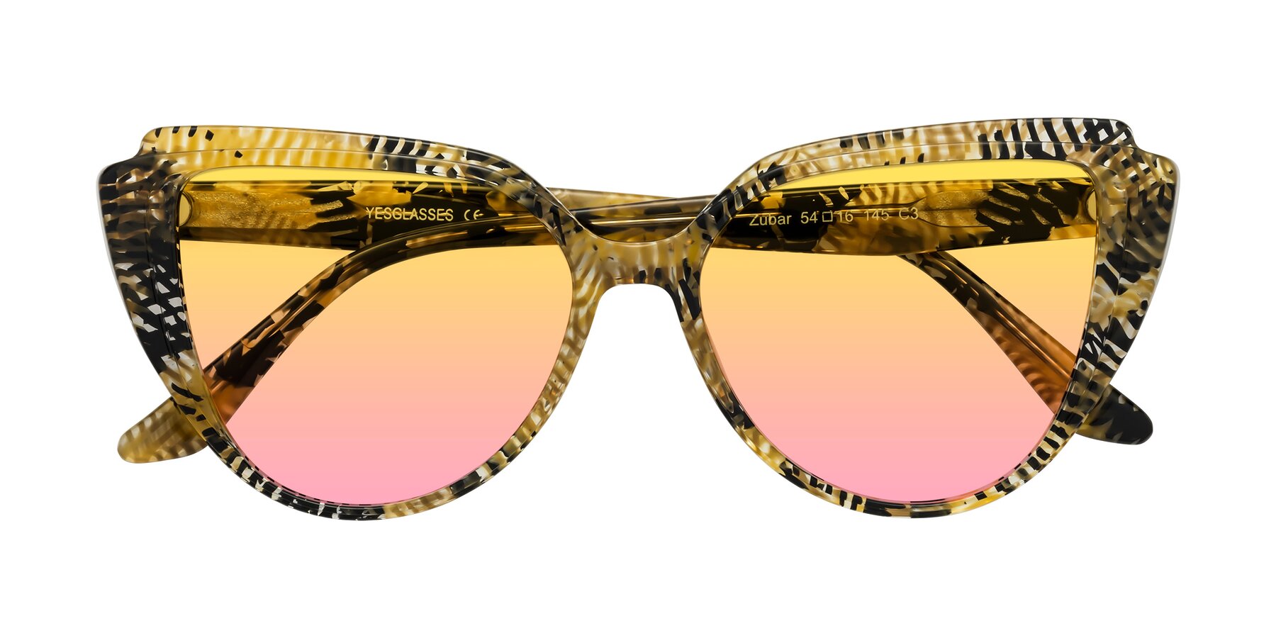 Folded Front of Zubar in Yellow Snake Print with Yellow / Pink Gradient Lenses
