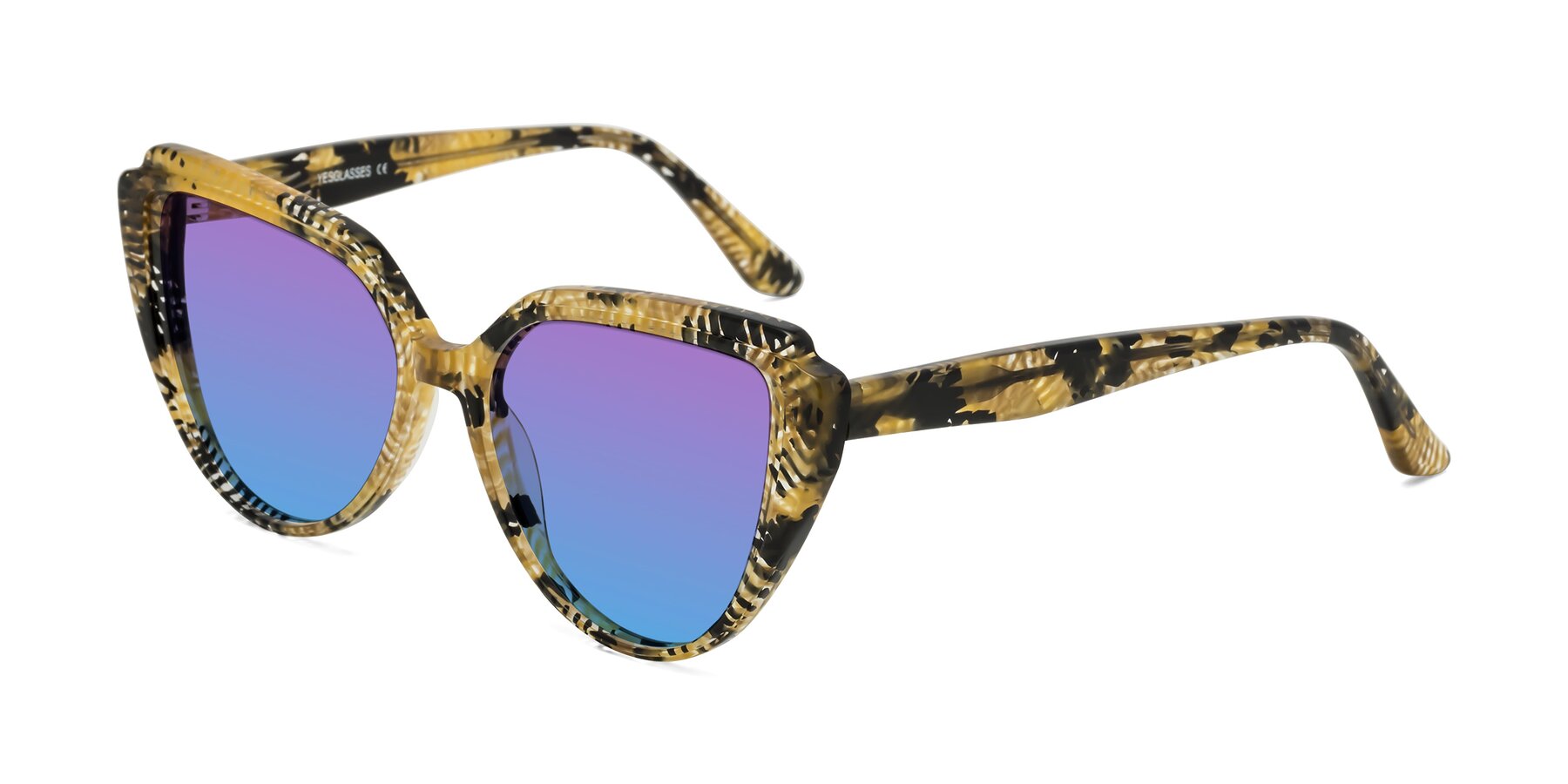 Angle of Zubar in Yellow Snake Print with Purple / Blue Gradient Lenses