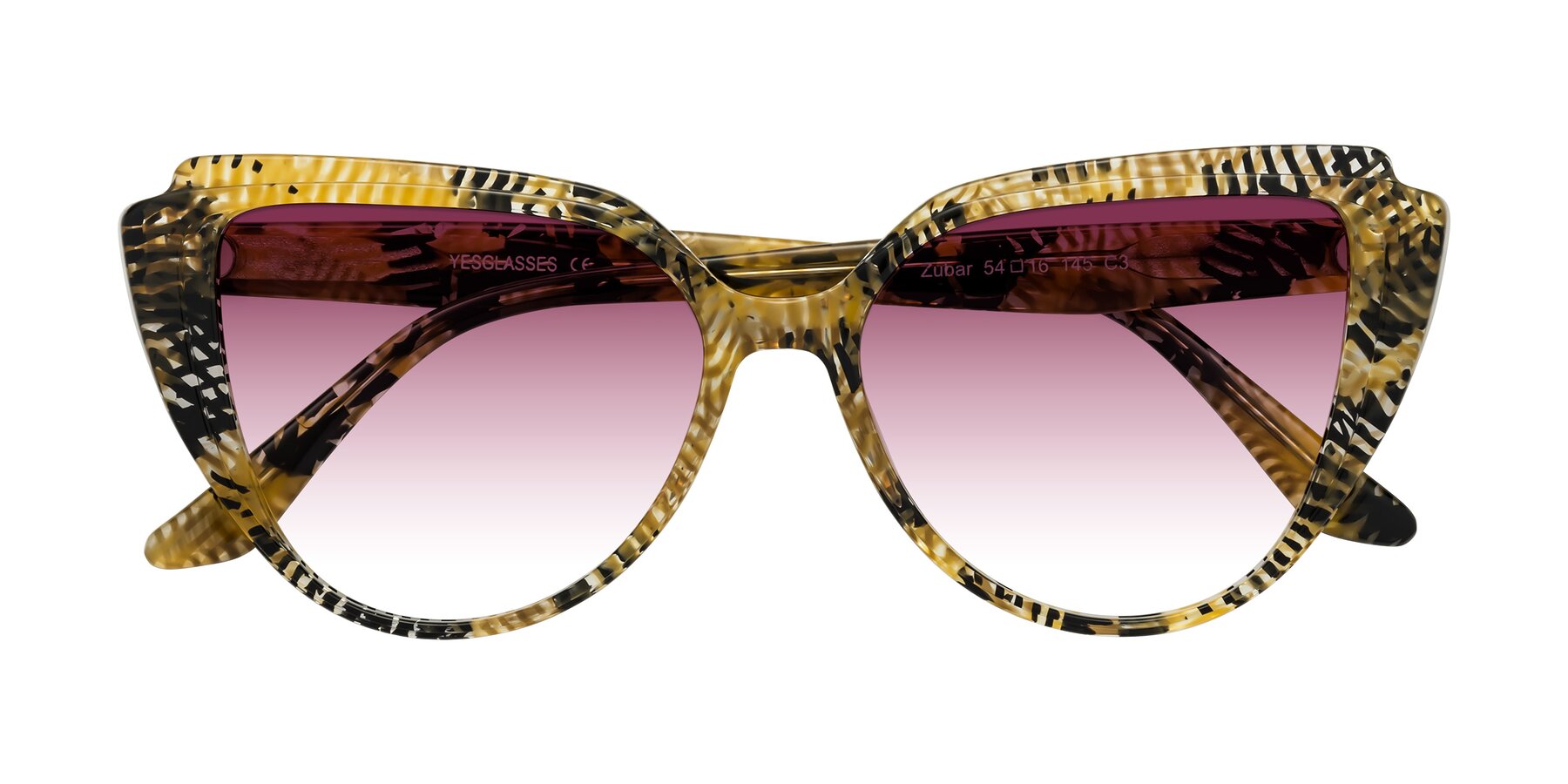 Folded Front of Zubar in Yellow Snake Print with Wine Gradient Lenses