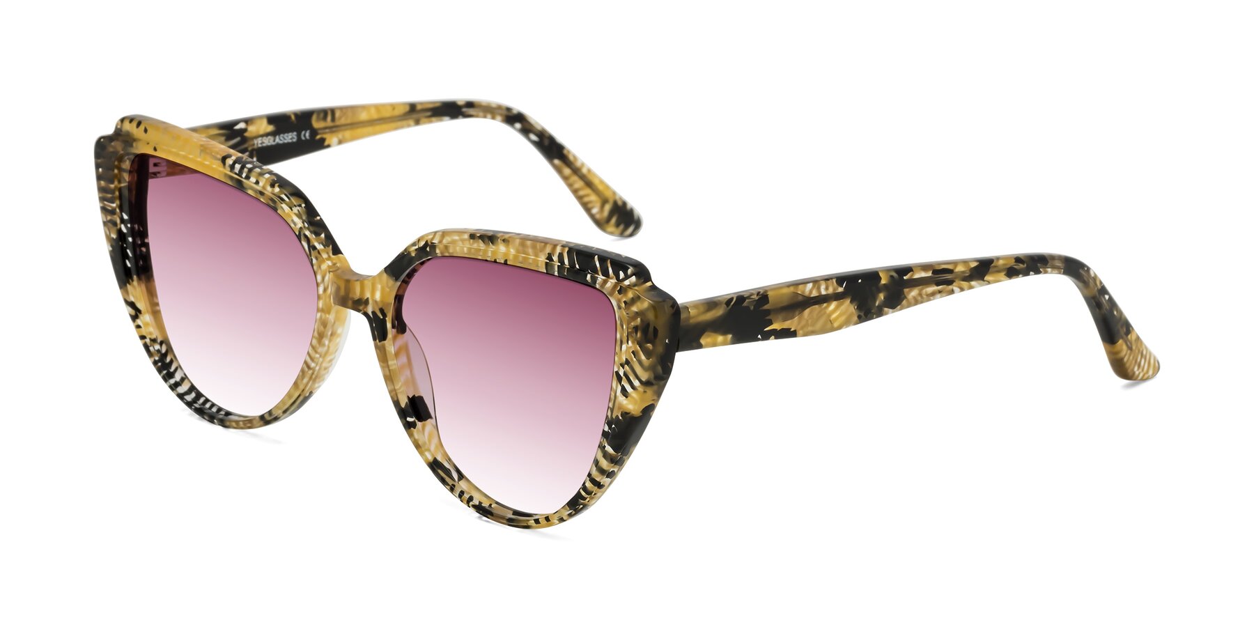 Angle of Zubar in Yellow Snake Print with Wine Gradient Lenses