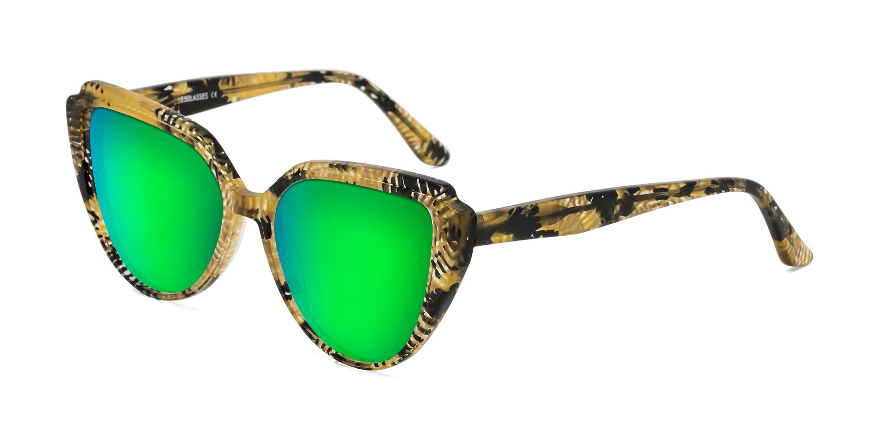 Angle of Zubar in Yellow Snake Print with Green Mirrored Lenses