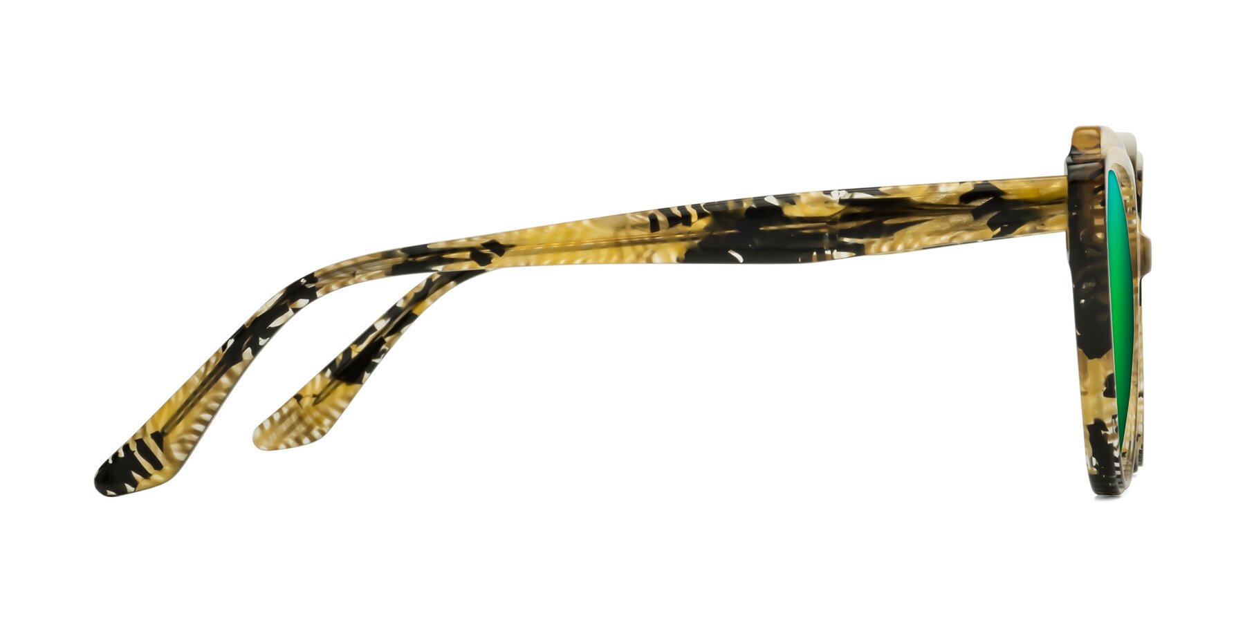 Side of Zubar in Yellow Snake Print with Green Mirrored Lenses