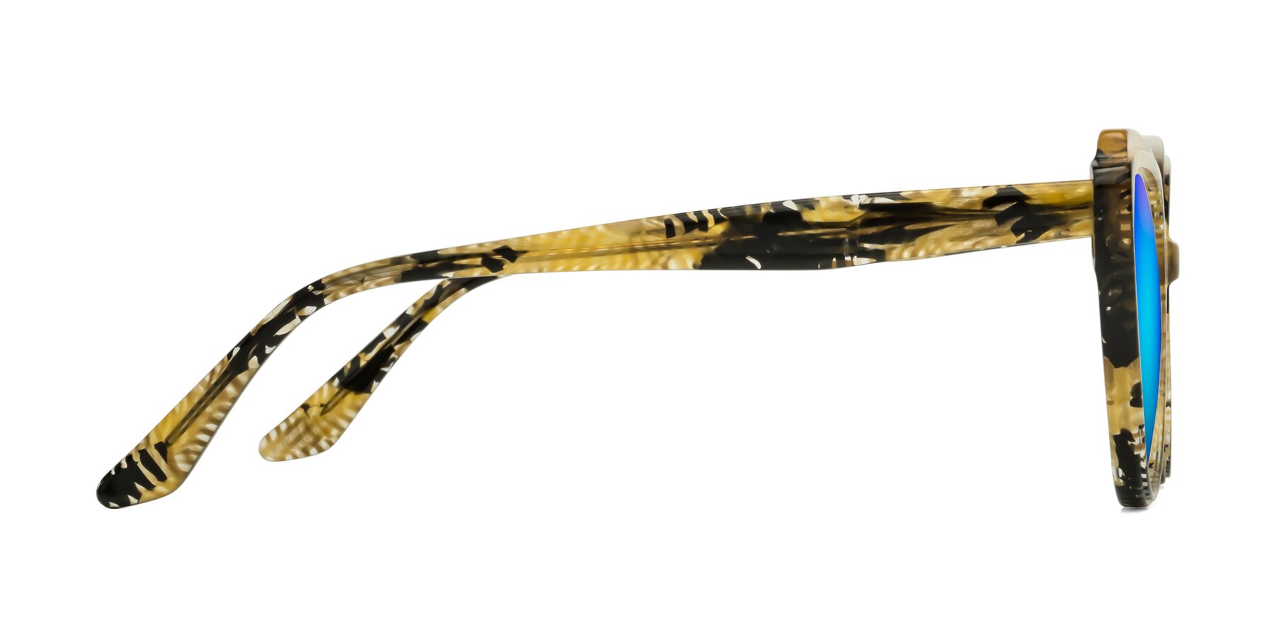 Side of Zubar in Yellow Snake Print with Blue Mirrored Lenses