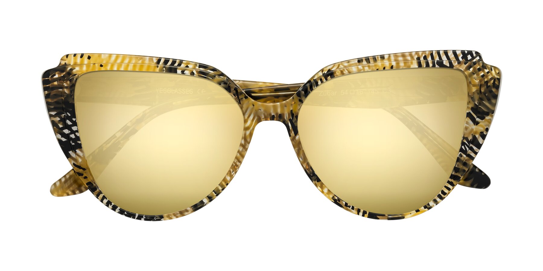 Folded Front of Zubar in Yellow Snake Print with Gold Mirrored Lenses