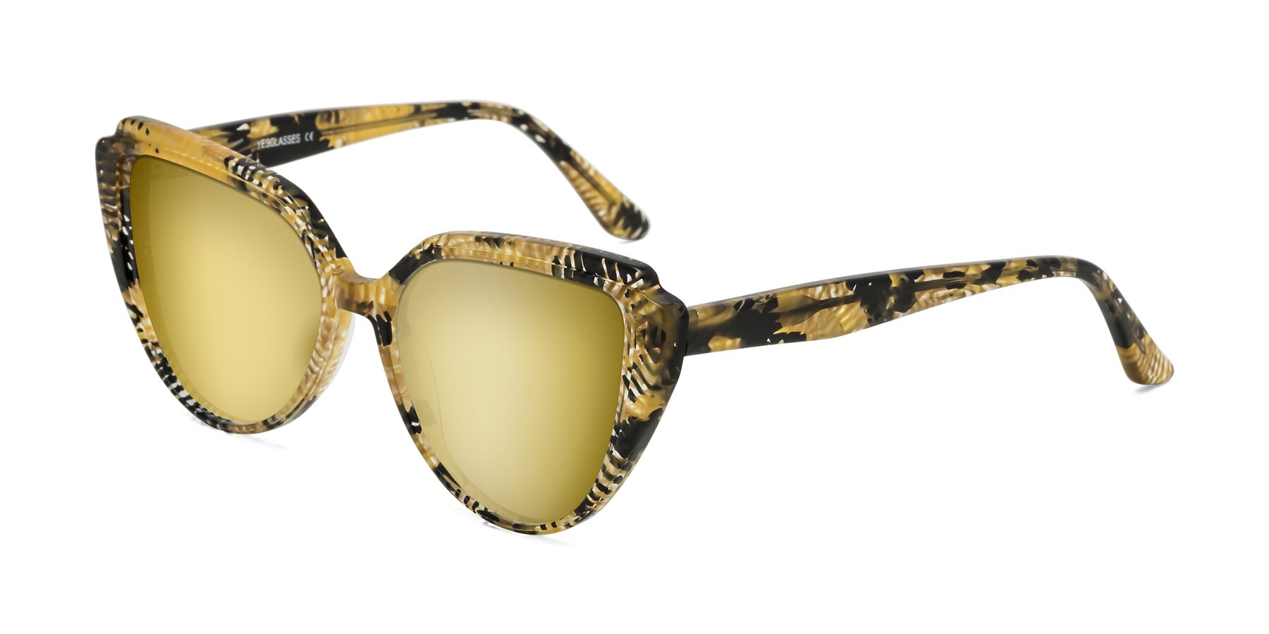 Angle of Zubar in Yellow Snake Print with Gold Mirrored Lenses