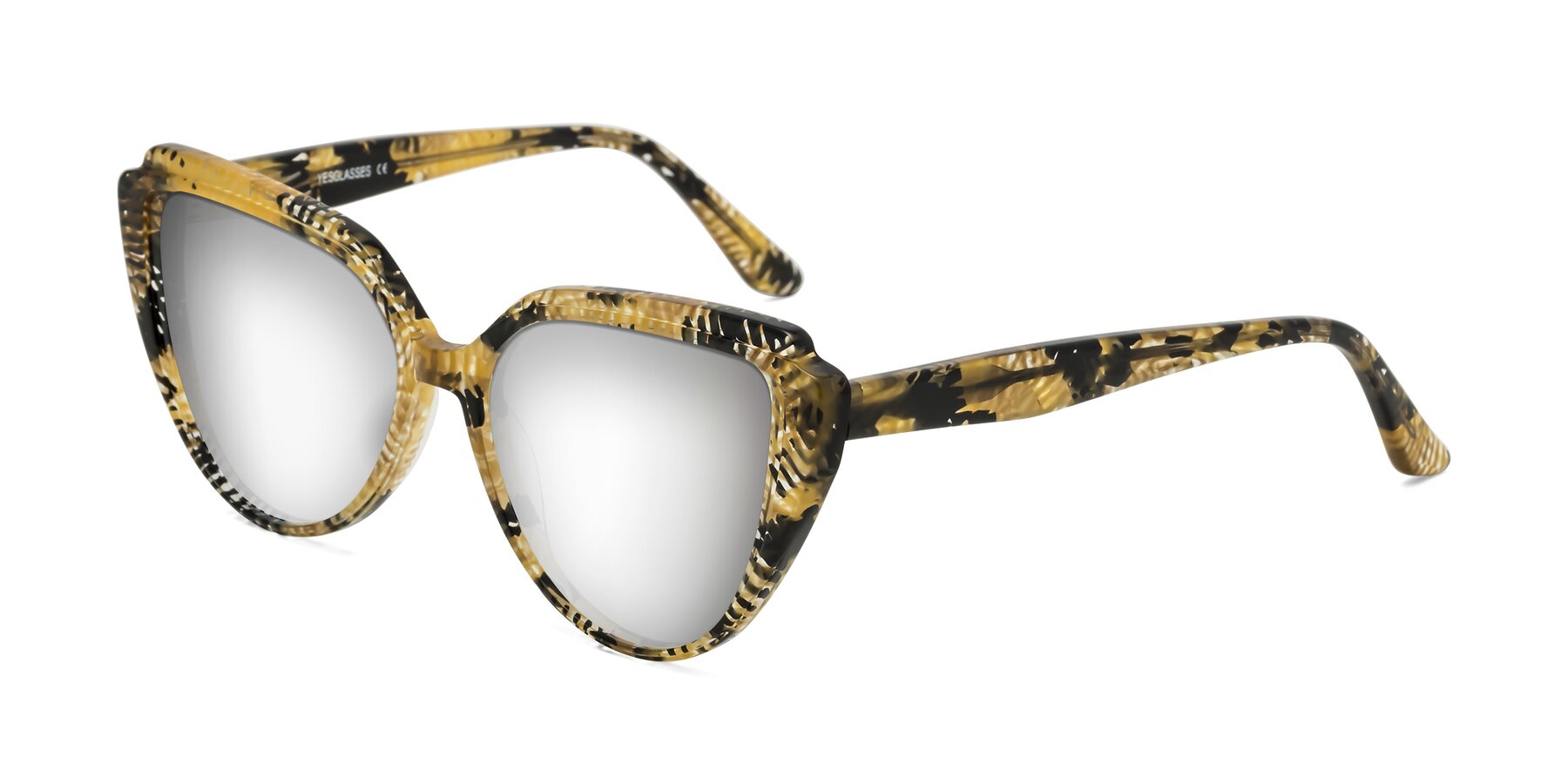 Angle of Zubar in Yellow Snake Print with Silver Mirrored Lenses