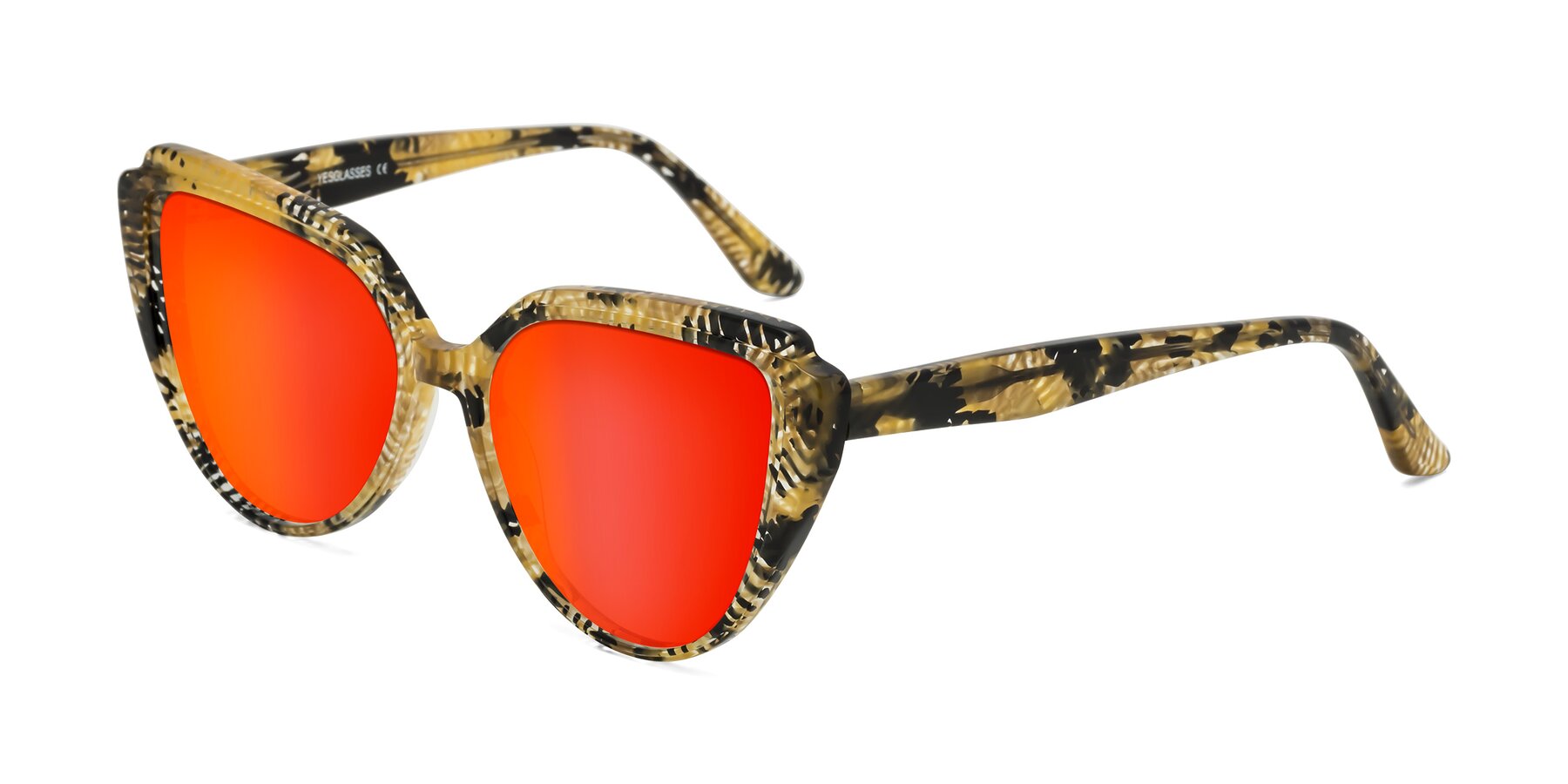Angle of Zubar in Yellow Snake Print with Red Gold Mirrored Lenses