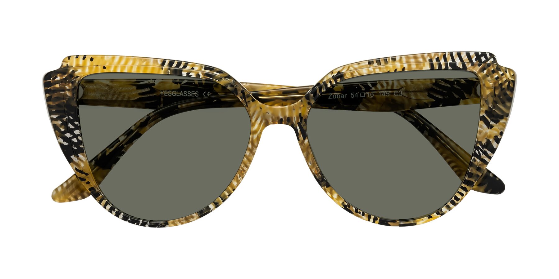 Folded Front of Zubar in Yellow Snake Print with Gray Polarized Lenses