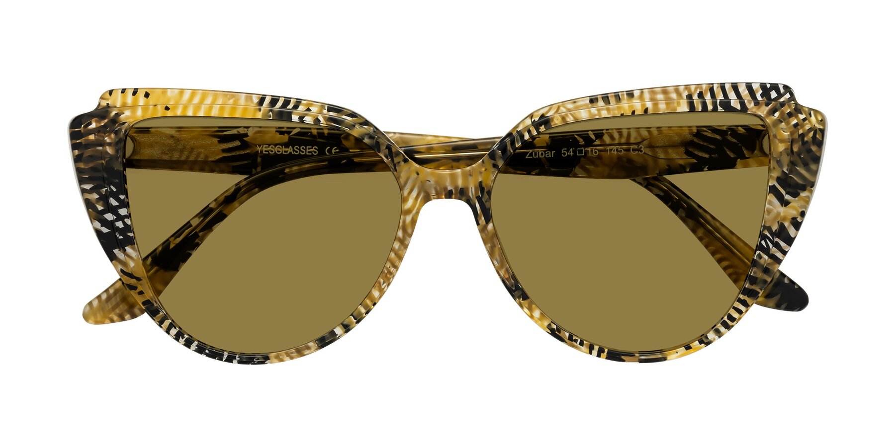 Folded Front of Zubar in Yellow Snake Print with Brown Polarized Lenses