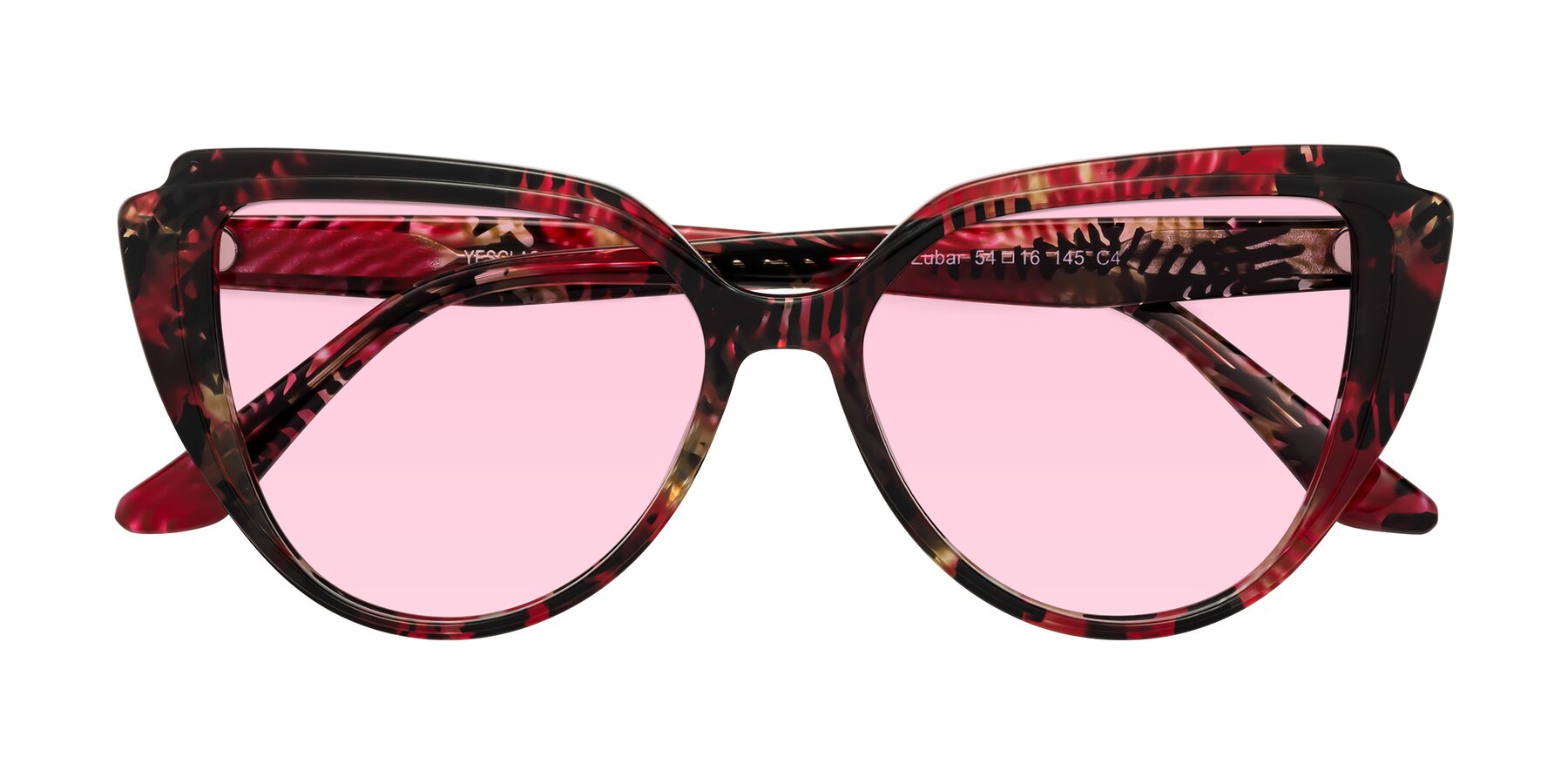 Folded Front of Zubar in Wine Snake Print with Light Pink Tinted Lenses