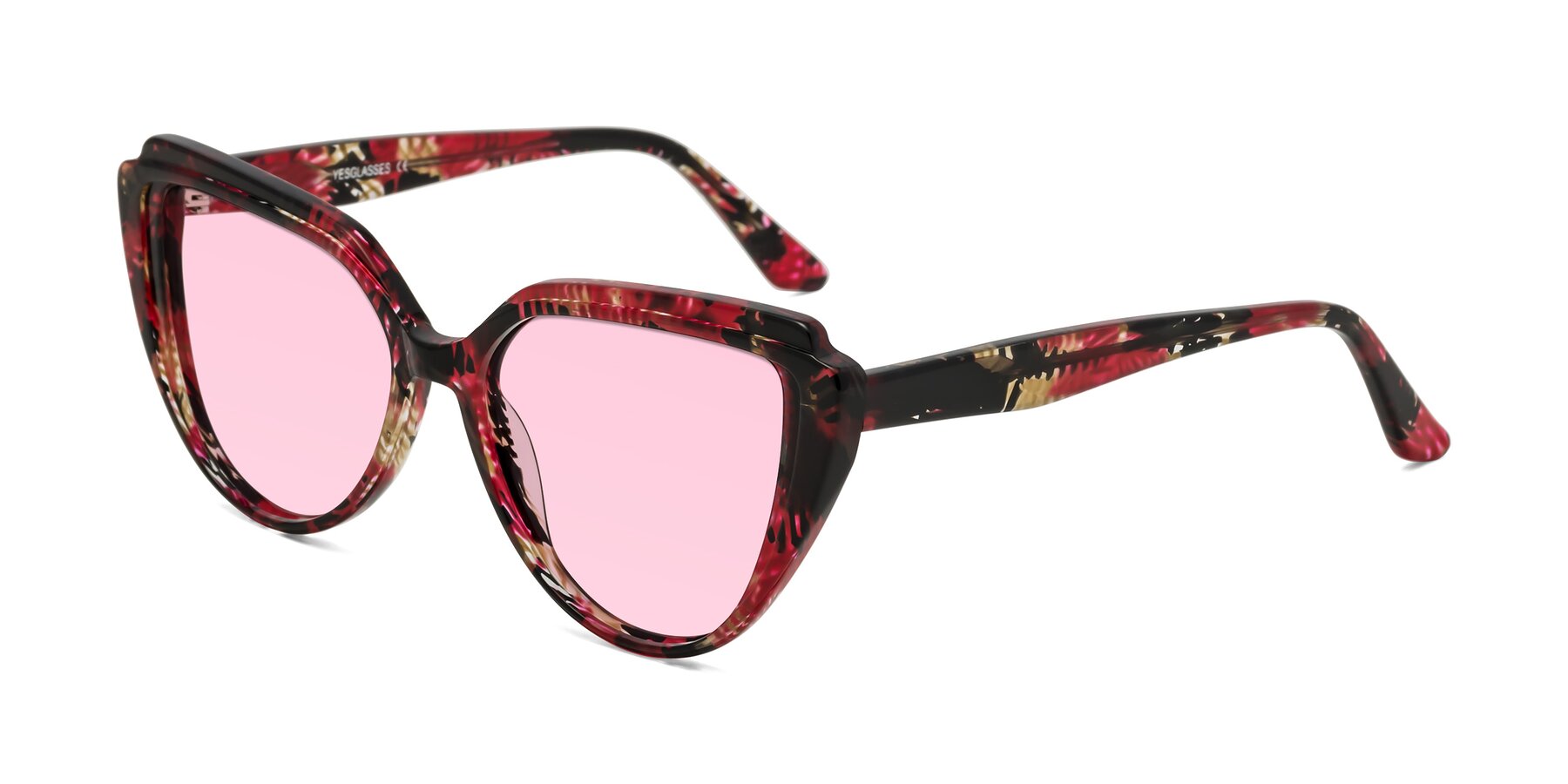 Angle of Zubar in Wine Snake Print with Light Pink Tinted Lenses