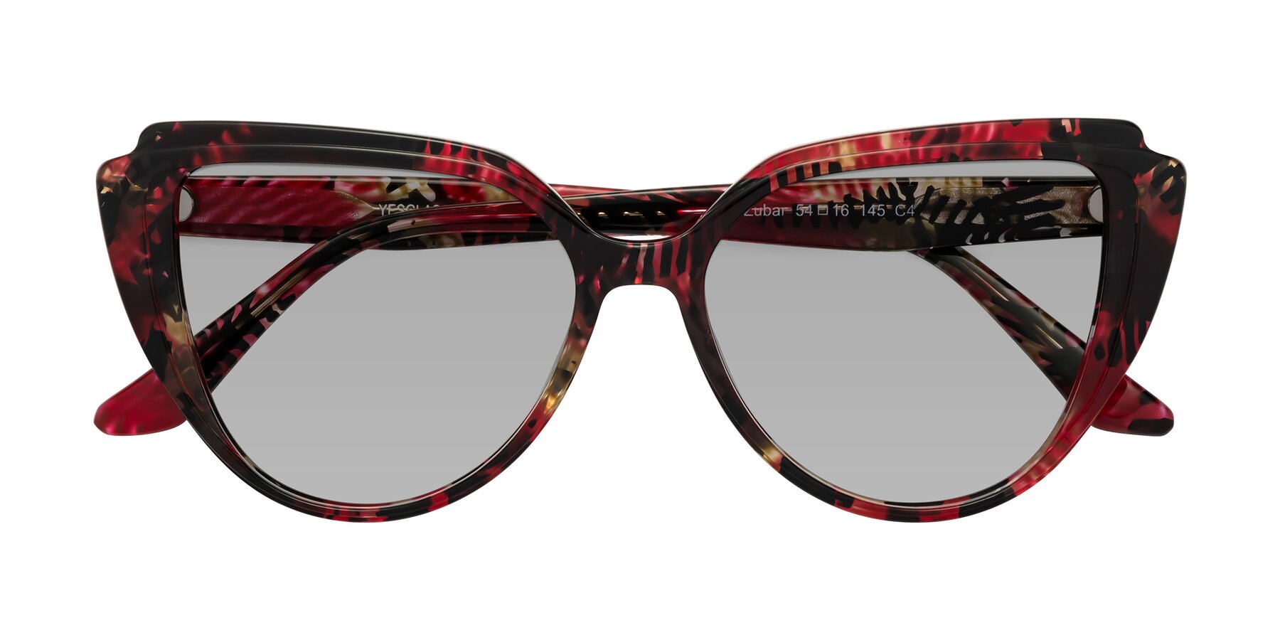 Folded Front of Zubar in Wine Snake Print with Light Gray Tinted Lenses