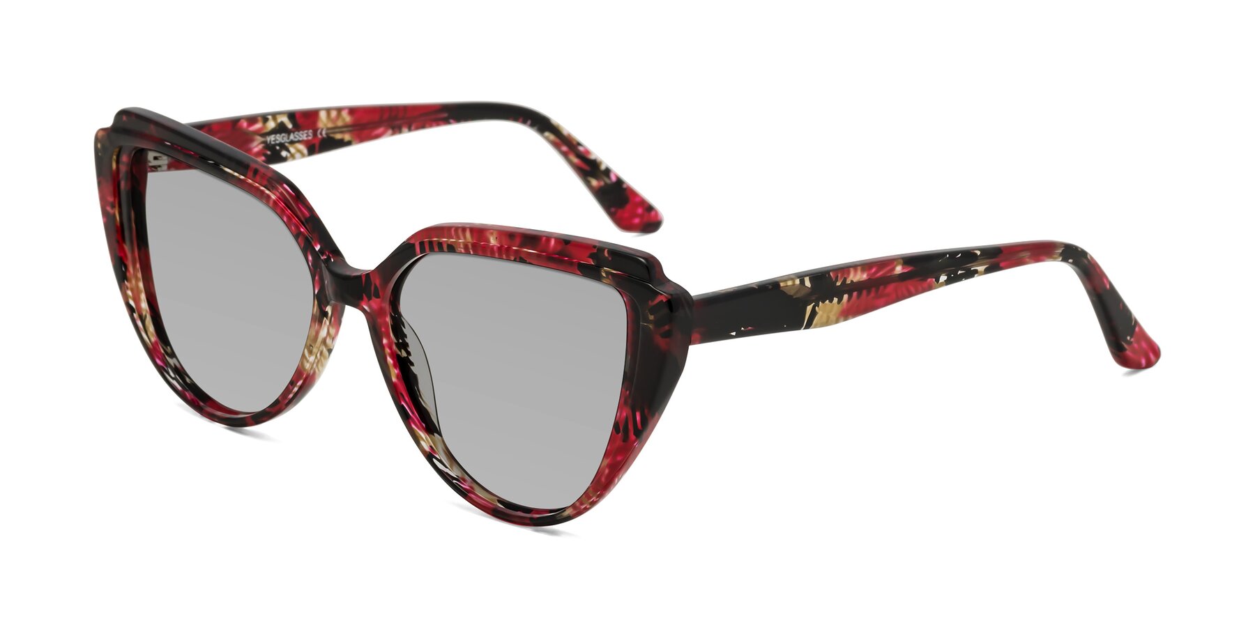 Angle of Zubar in Wine Snake Print with Light Gray Tinted Lenses