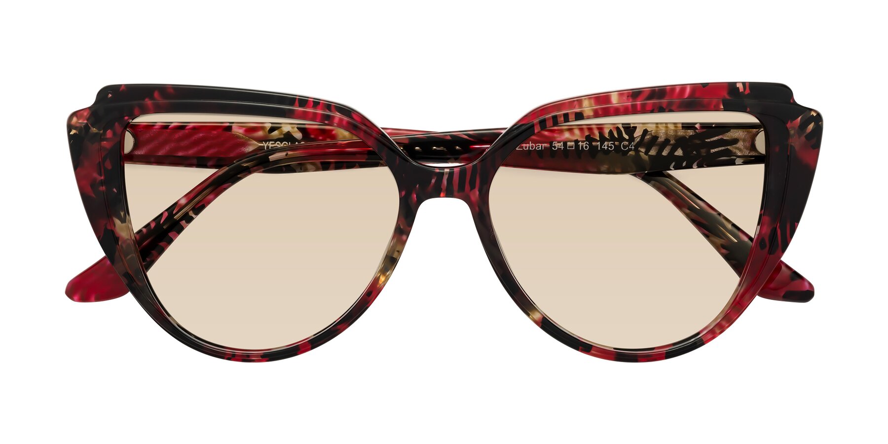 Folded Front of Zubar in Wine Snake Print with Light Brown Tinted Lenses