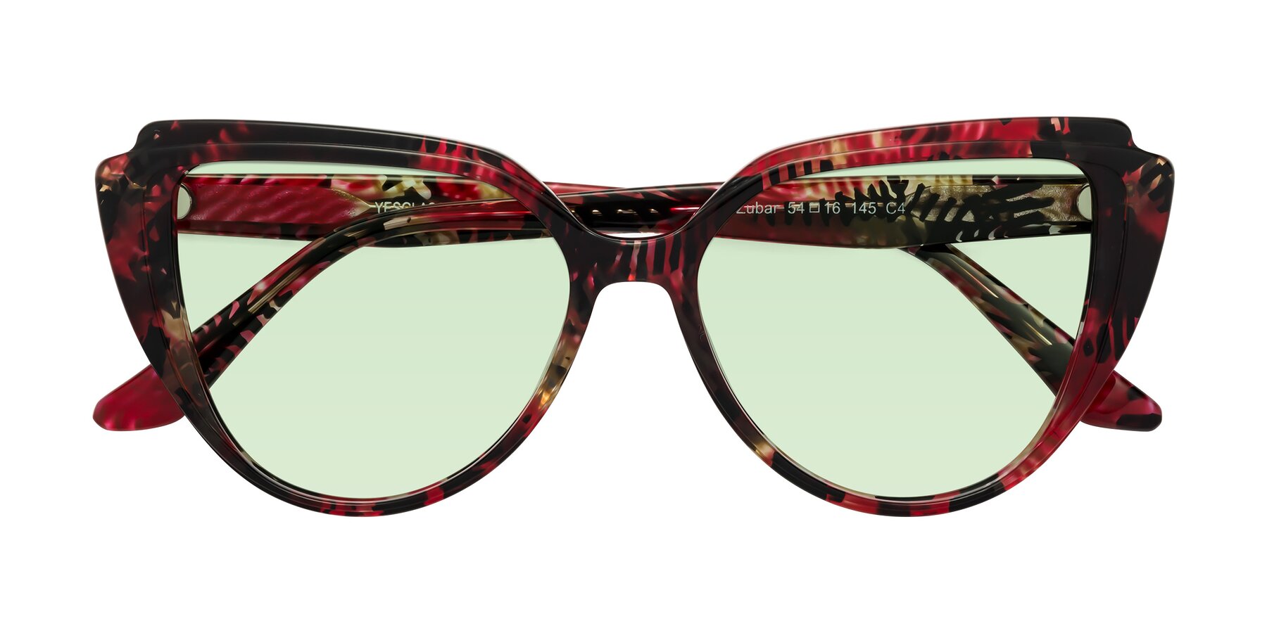 Folded Front of Zubar in Wine Snake Print with Light Green Tinted Lenses