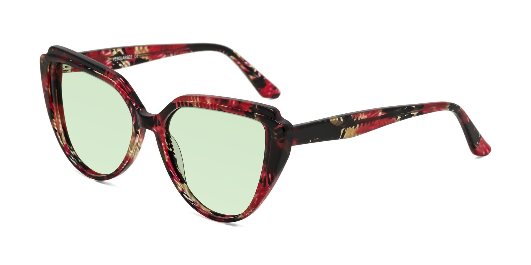 Angle of Zubar in Wine Snake Print with Light Green Tinted Lenses