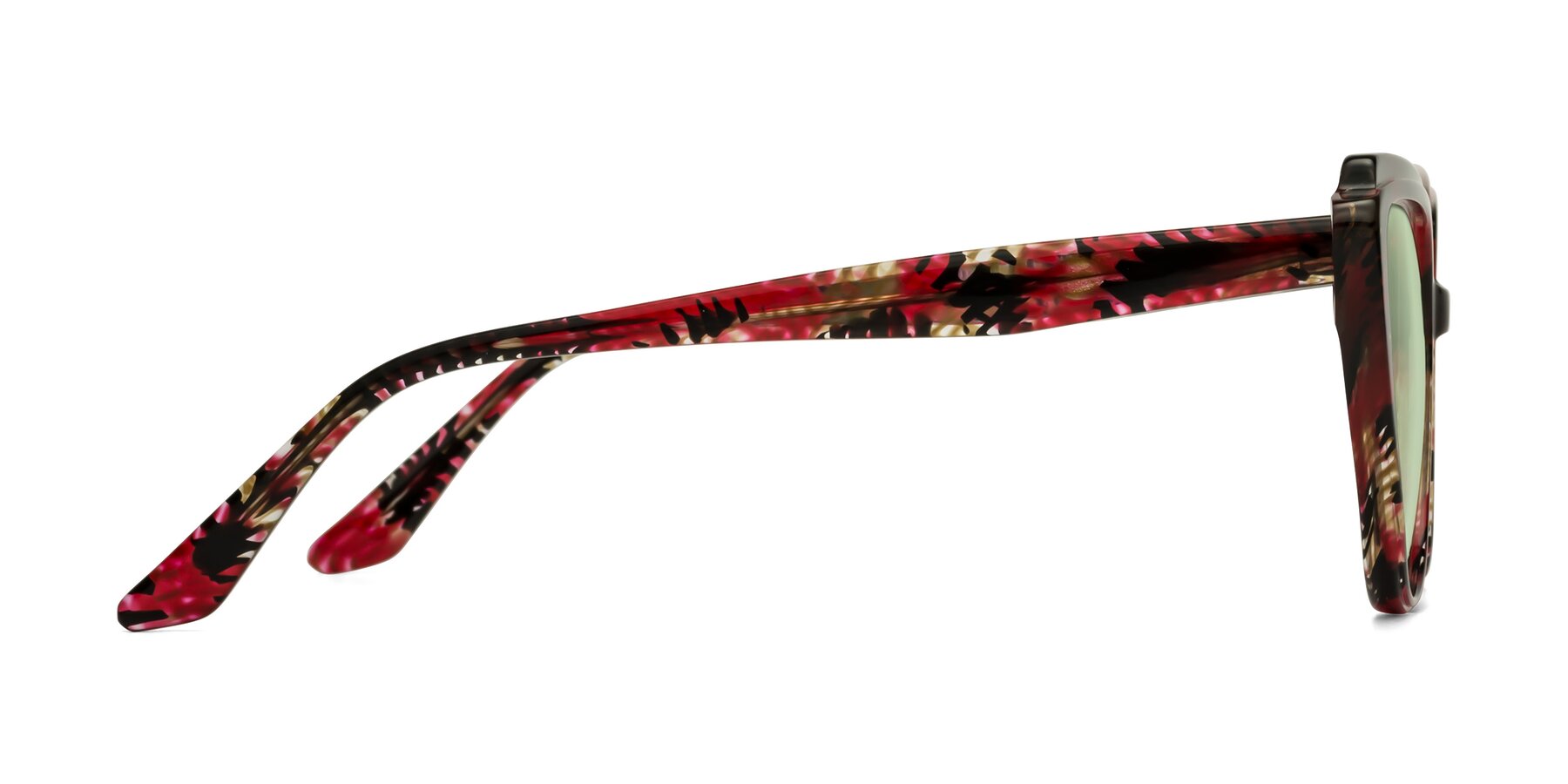 Side of Zubar in Wine Snake Print with Light Green Tinted Lenses