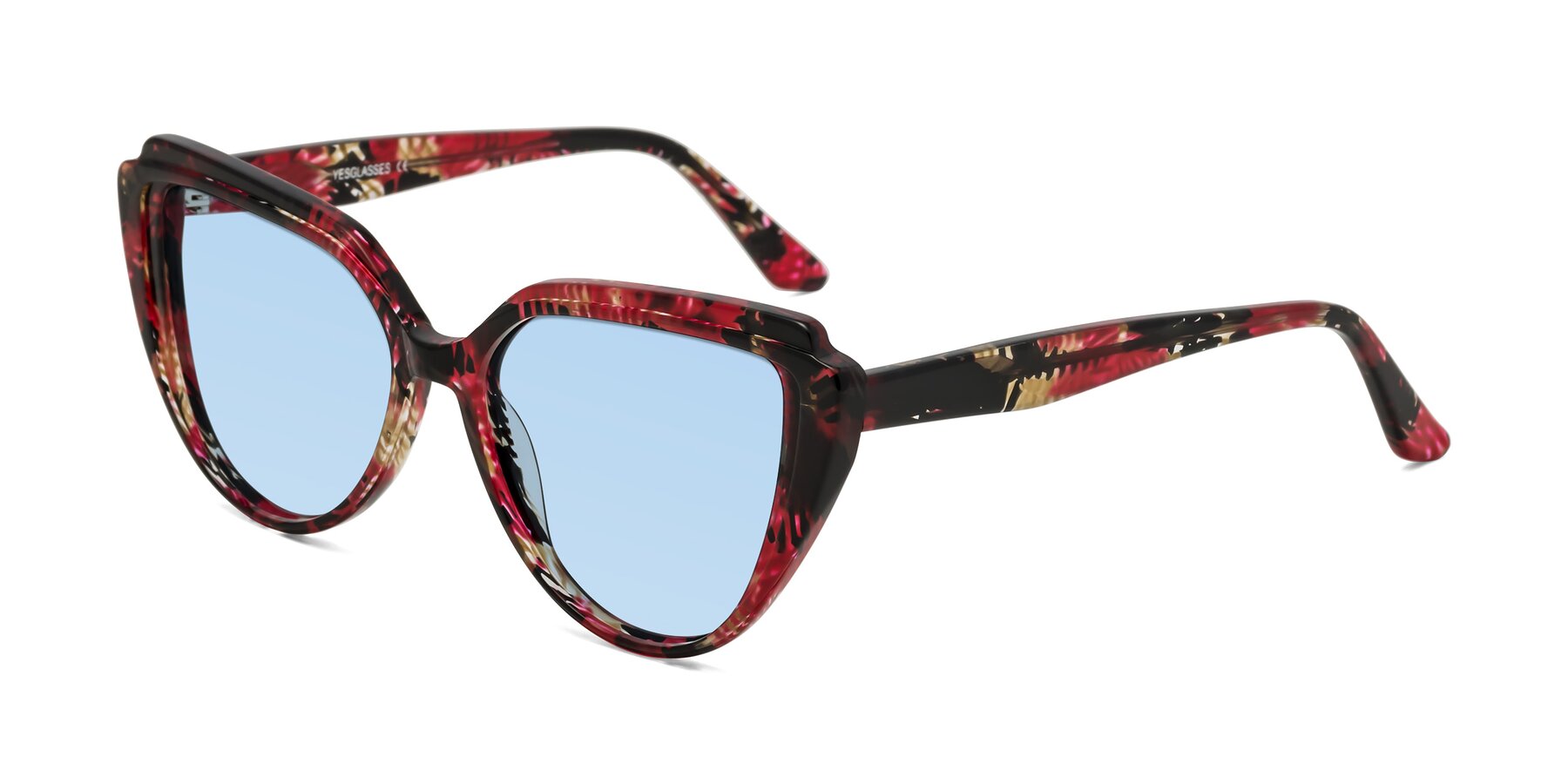 Angle of Zubar in Wine Snake Print with Light Blue Tinted Lenses