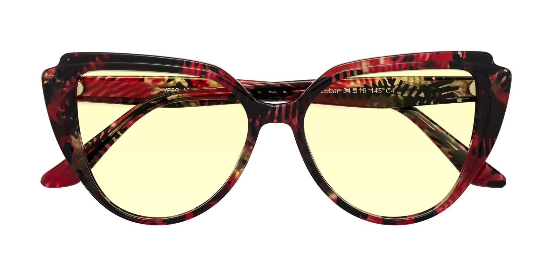 Folded Front of Zubar in Wine Snake Print with Light Yellow Tinted Lenses