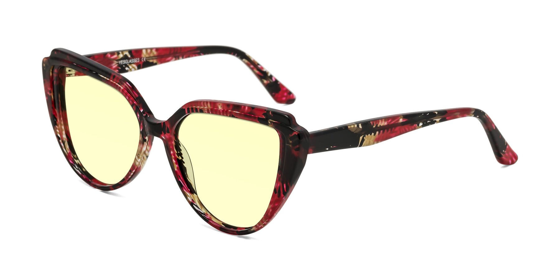 Angle of Zubar in Wine Snake Print with Light Yellow Tinted Lenses