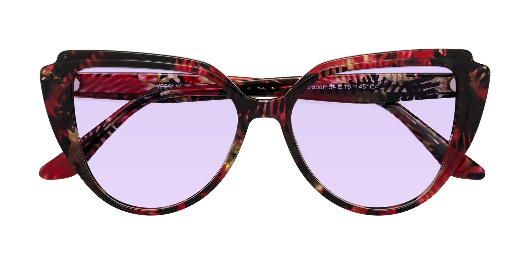 Folded Front of Zubar in Wine Snake Print with Light Purple Tinted Lenses