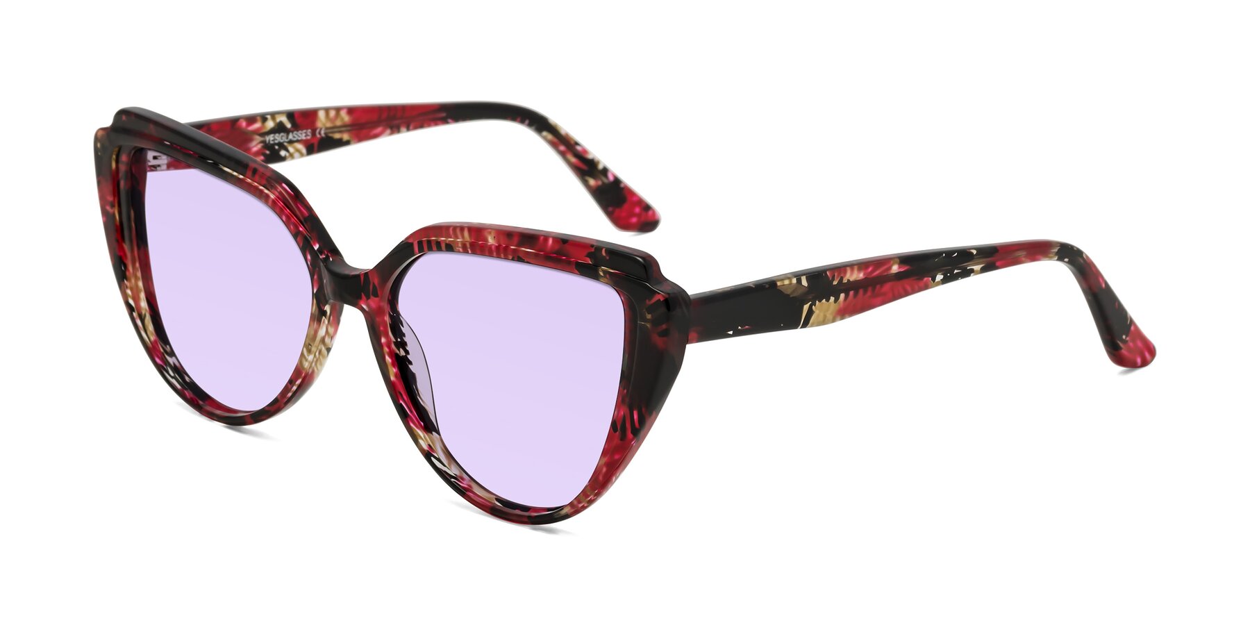 Angle of Zubar in Wine Snake Print with Light Purple Tinted Lenses