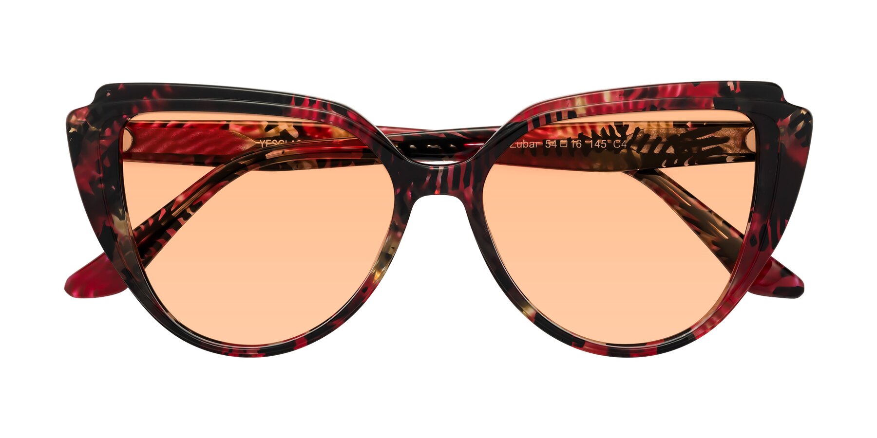 Folded Front of Zubar in Wine Snake Print with Light Orange Tinted Lenses