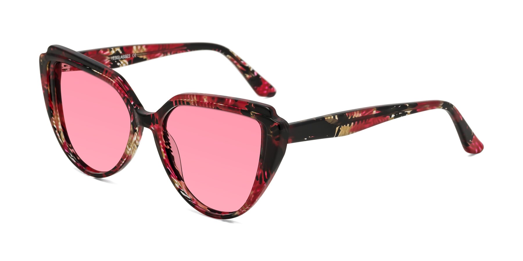 Angle of Zubar in Wine Snake Print with Pink Tinted Lenses