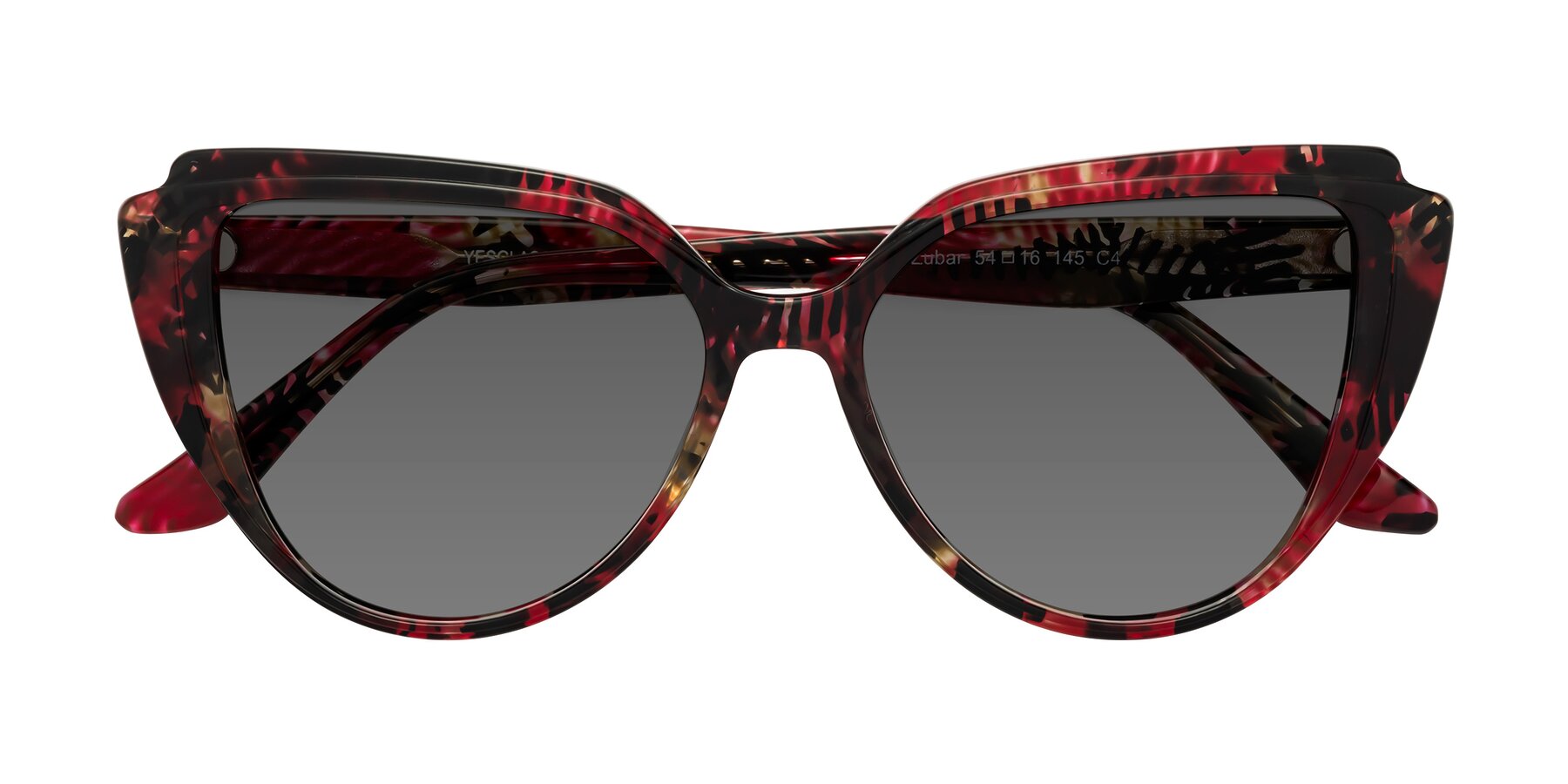 Folded Front of Zubar in Wine Snake Print with Medium Gray Tinted Lenses