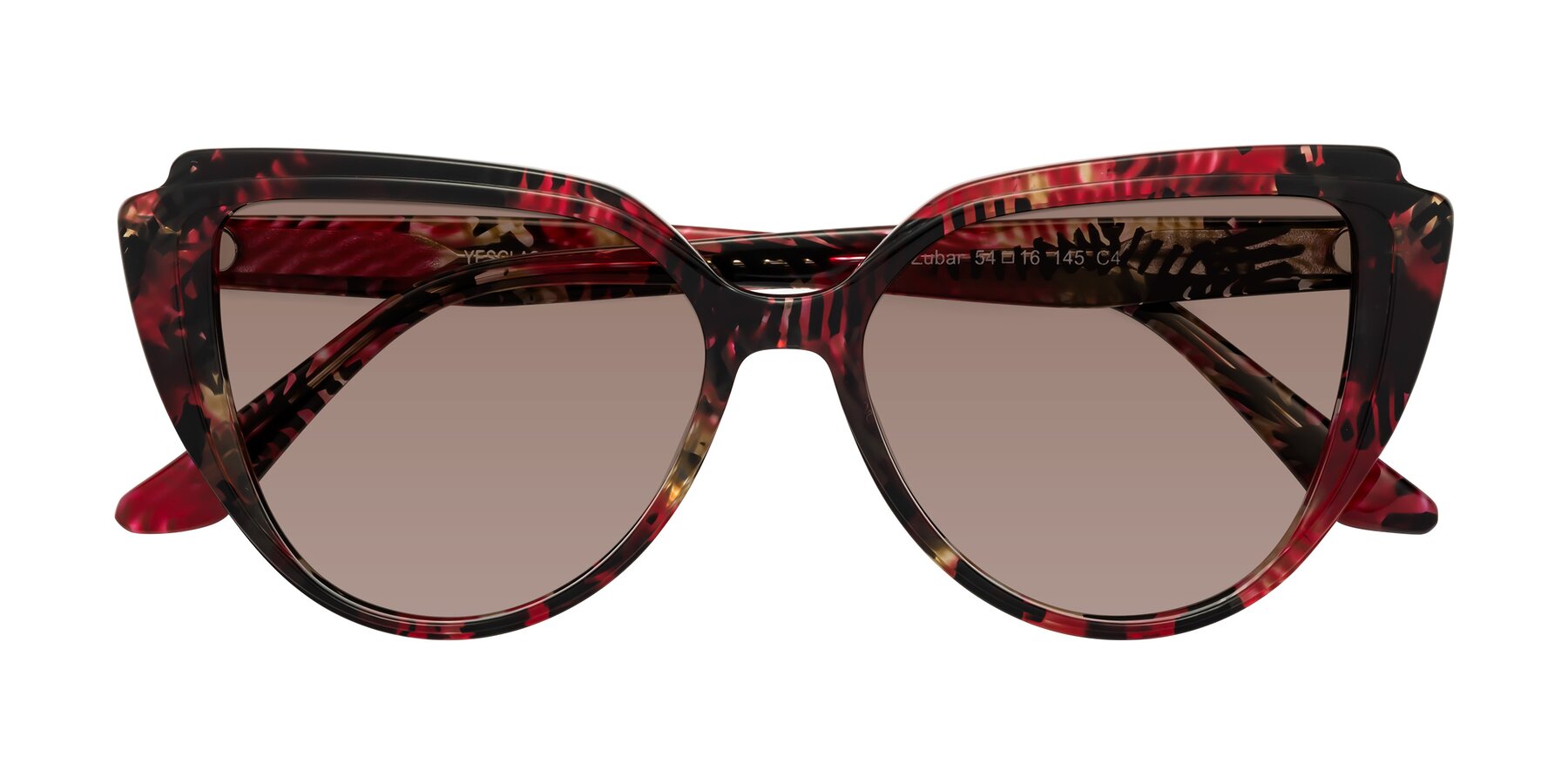 Folded Front of Zubar in Wine Snake Print with Medium Brown Tinted Lenses