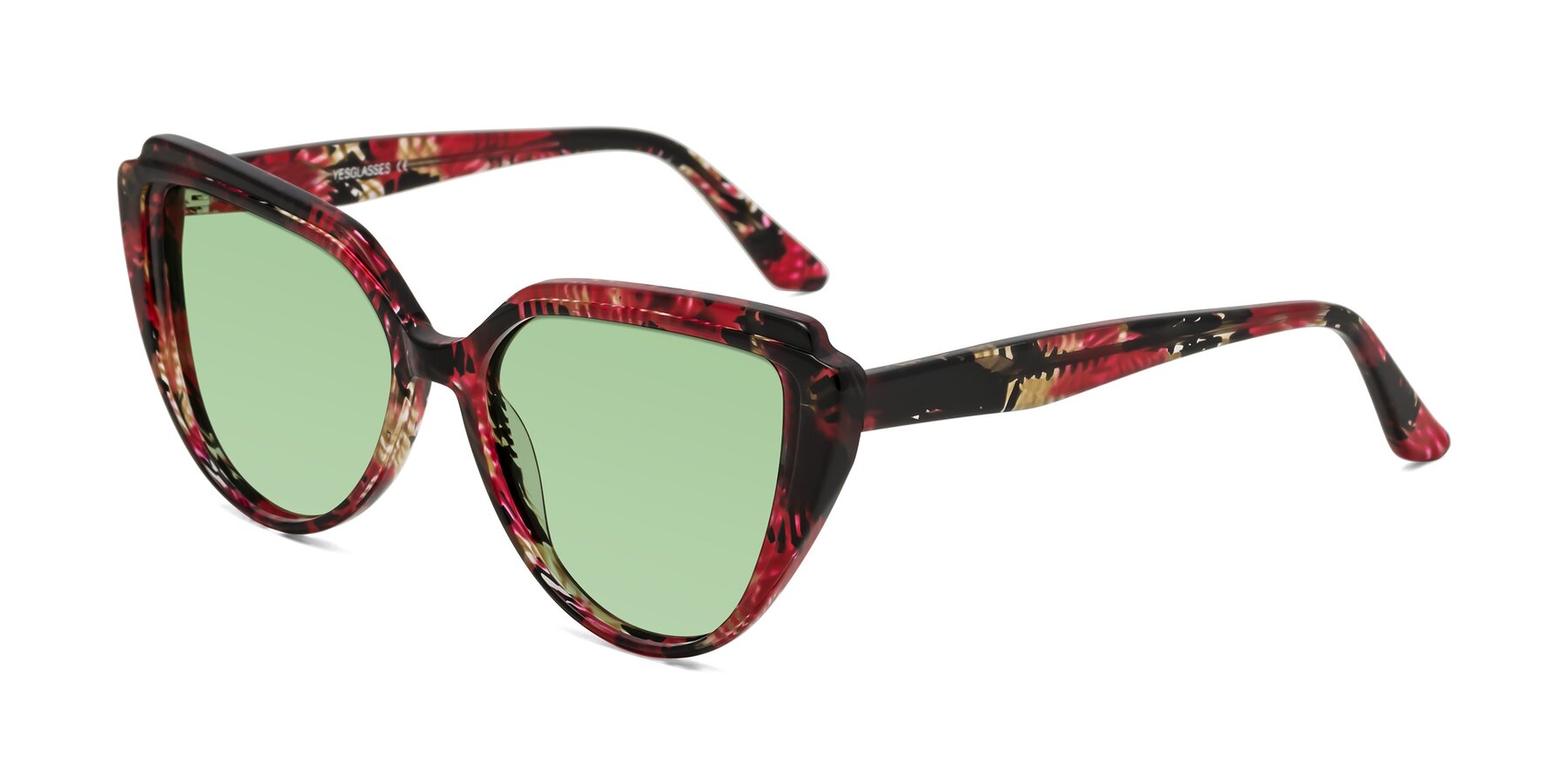 Angle of Zubar in Wine Snake Print with Medium Green Tinted Lenses