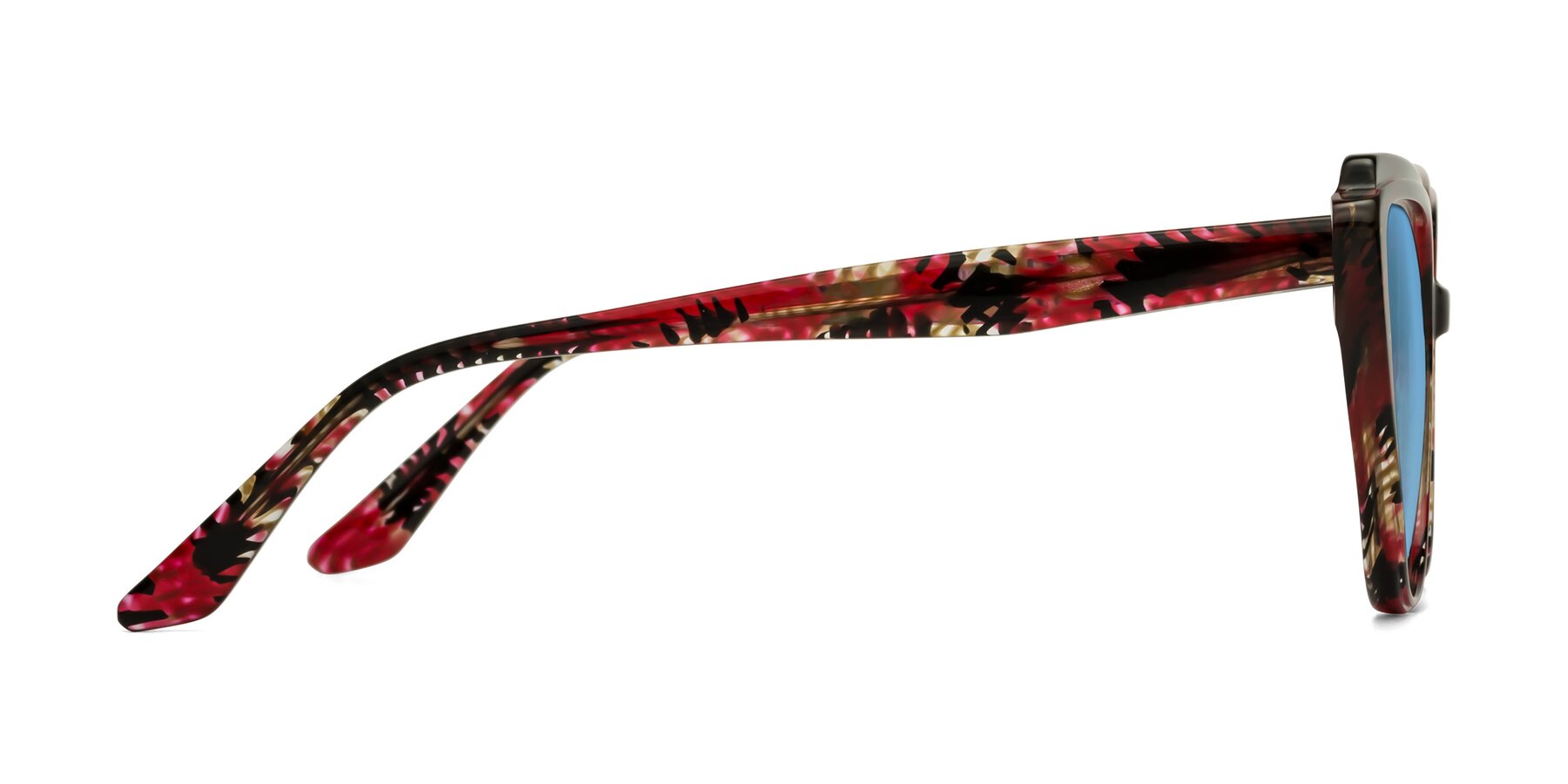 Side of Zubar in Wine Snake Print with Medium Blue Tinted Lenses