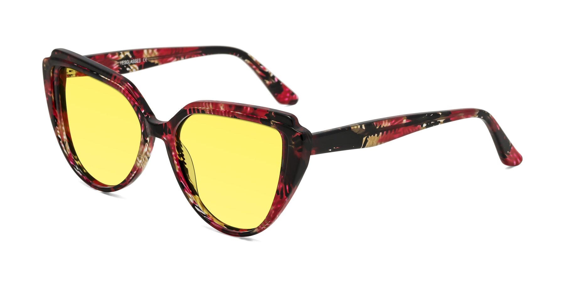 Angle of Zubar in Wine Snake Print with Medium Yellow Tinted Lenses