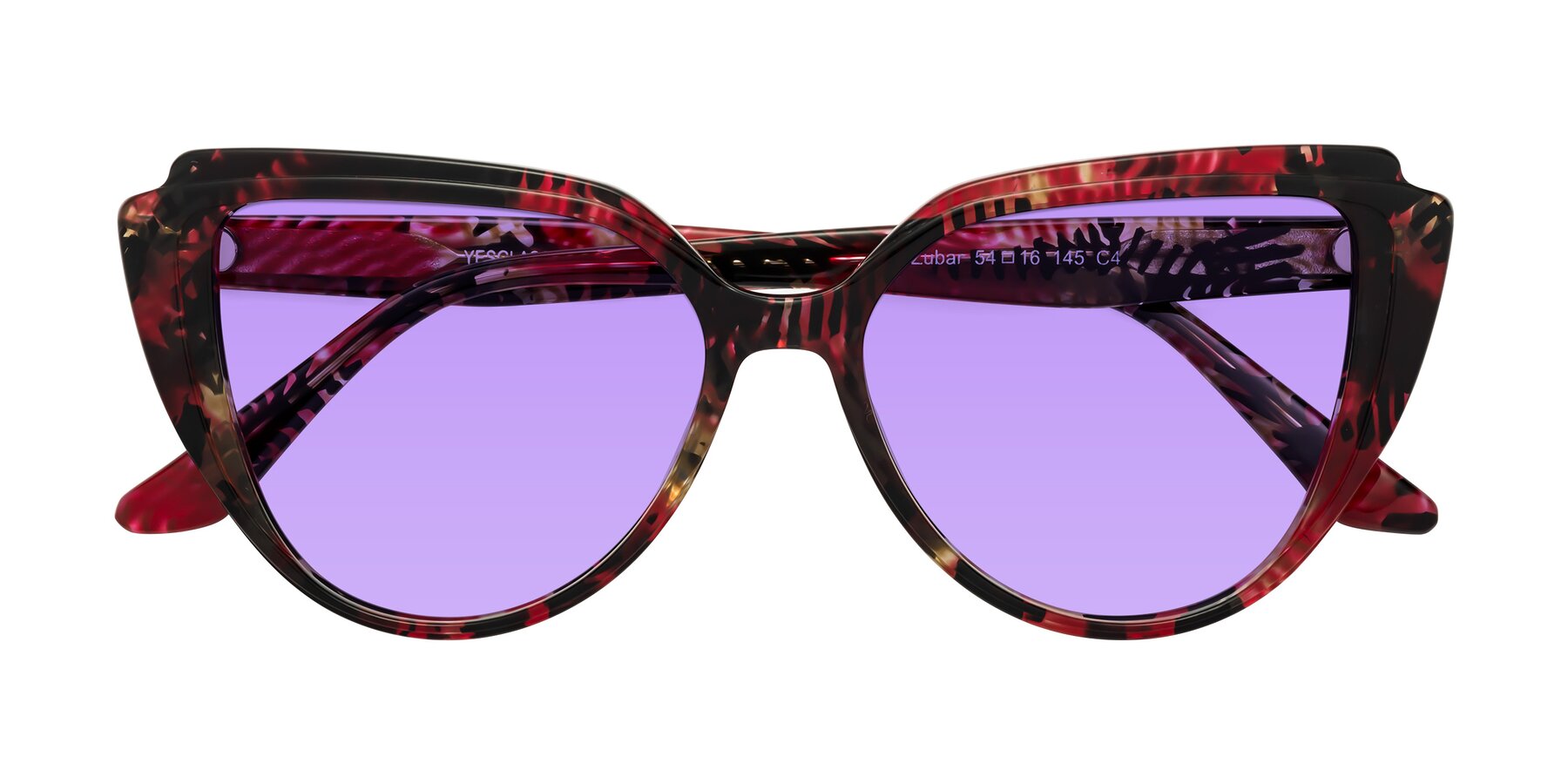 Folded Front of Zubar in Wine Snake Print with Medium Purple Tinted Lenses