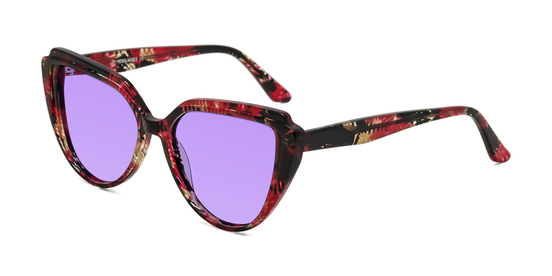 Angle of Zubar in Wine Snake Print with Medium Purple Tinted Lenses